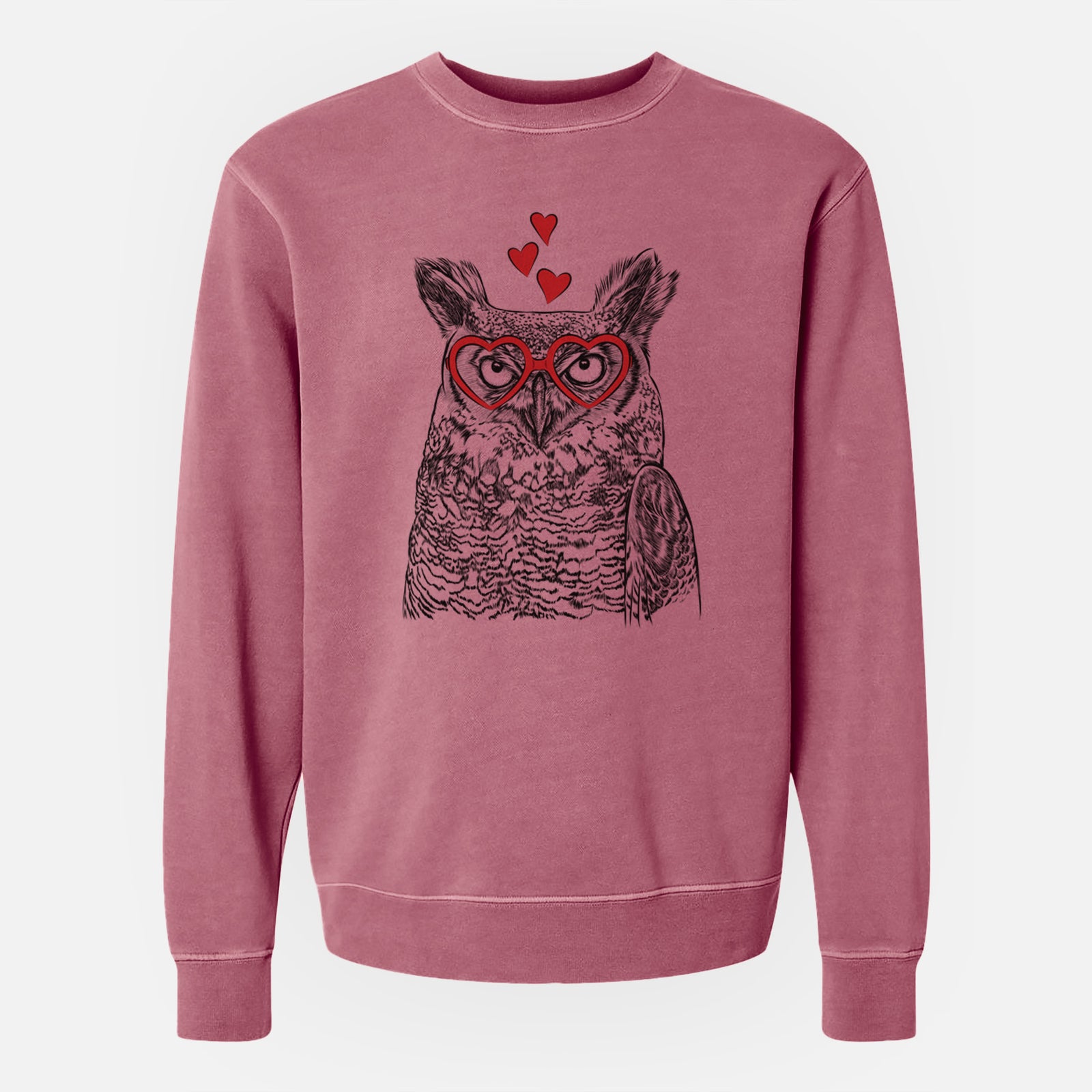 Valentine Ozwald the Grey Horned Owl - Unisex Pigment Dyed Crew Sweatshirt