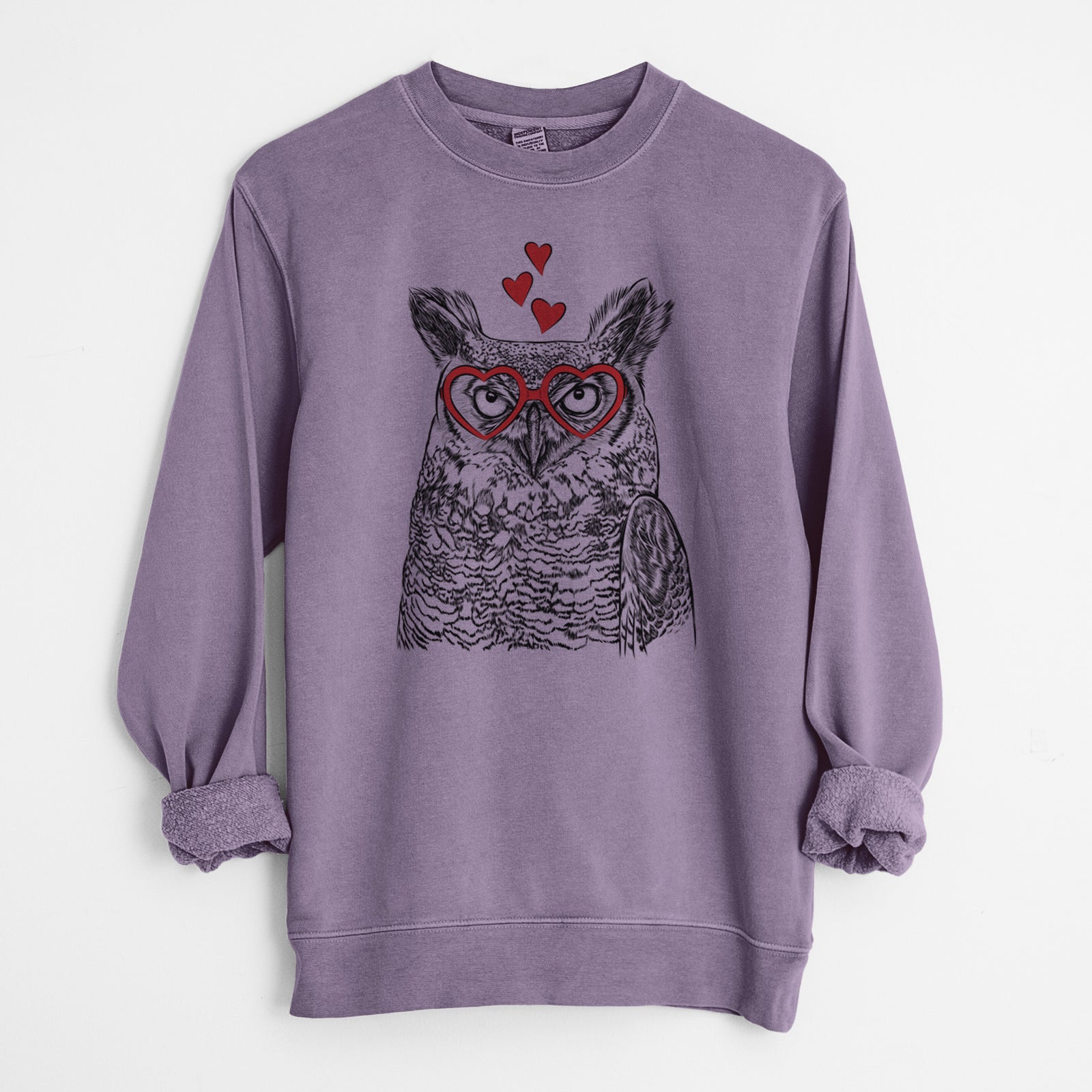Valentine Ozwald the Grey Horned Owl - Unisex Pigment Dyed Crew Sweatshirt