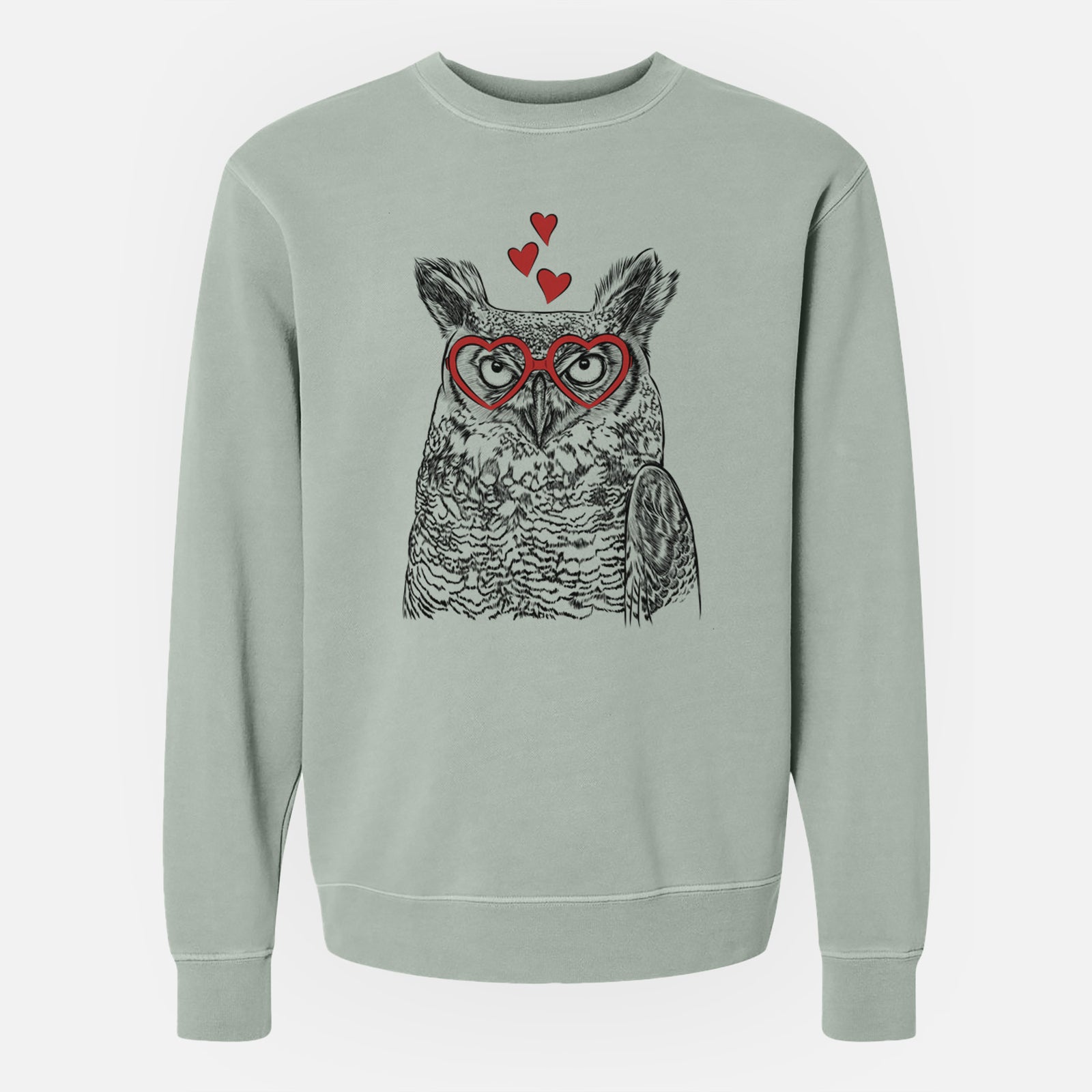 Valentine Ozwald the Grey Horned Owl - Unisex Pigment Dyed Crew Sweatshirt
