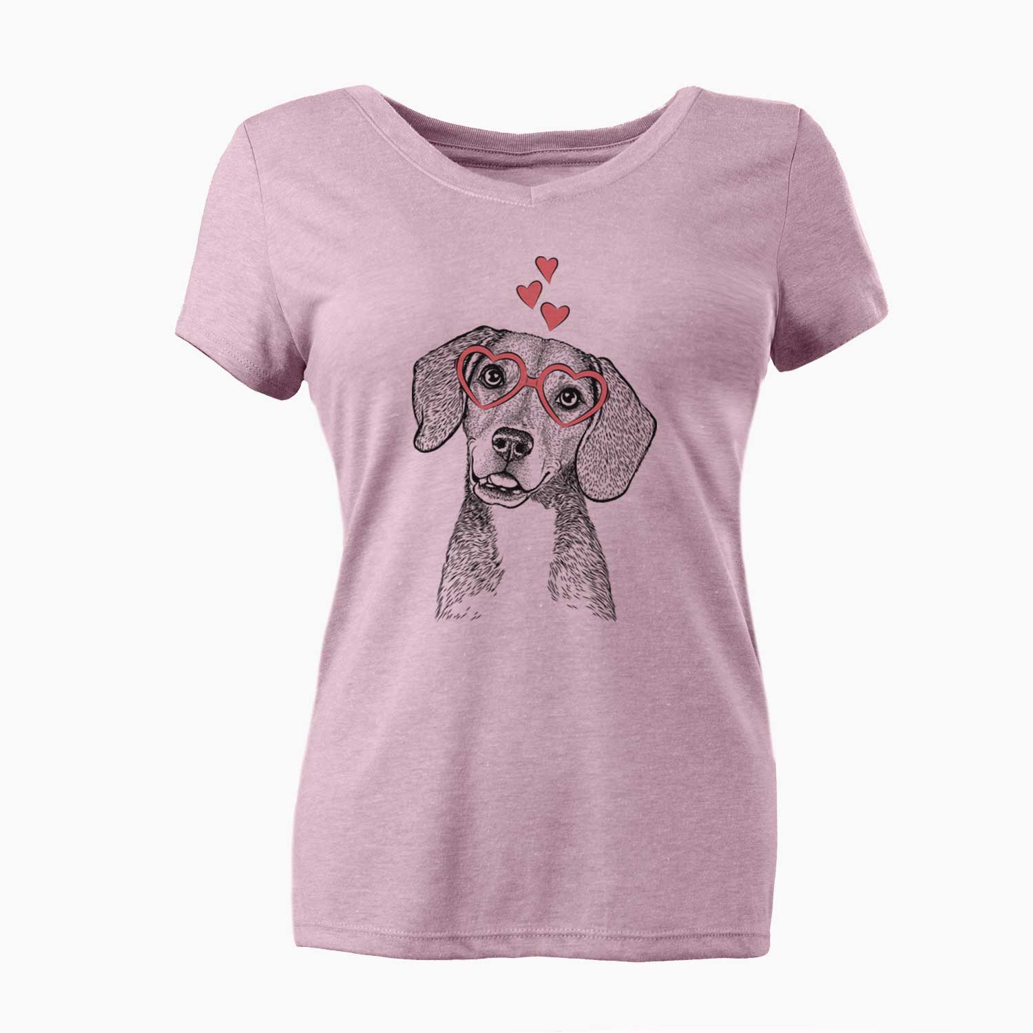 Valentine Piggy the Beagle Mix - Women's V-neck Shirt