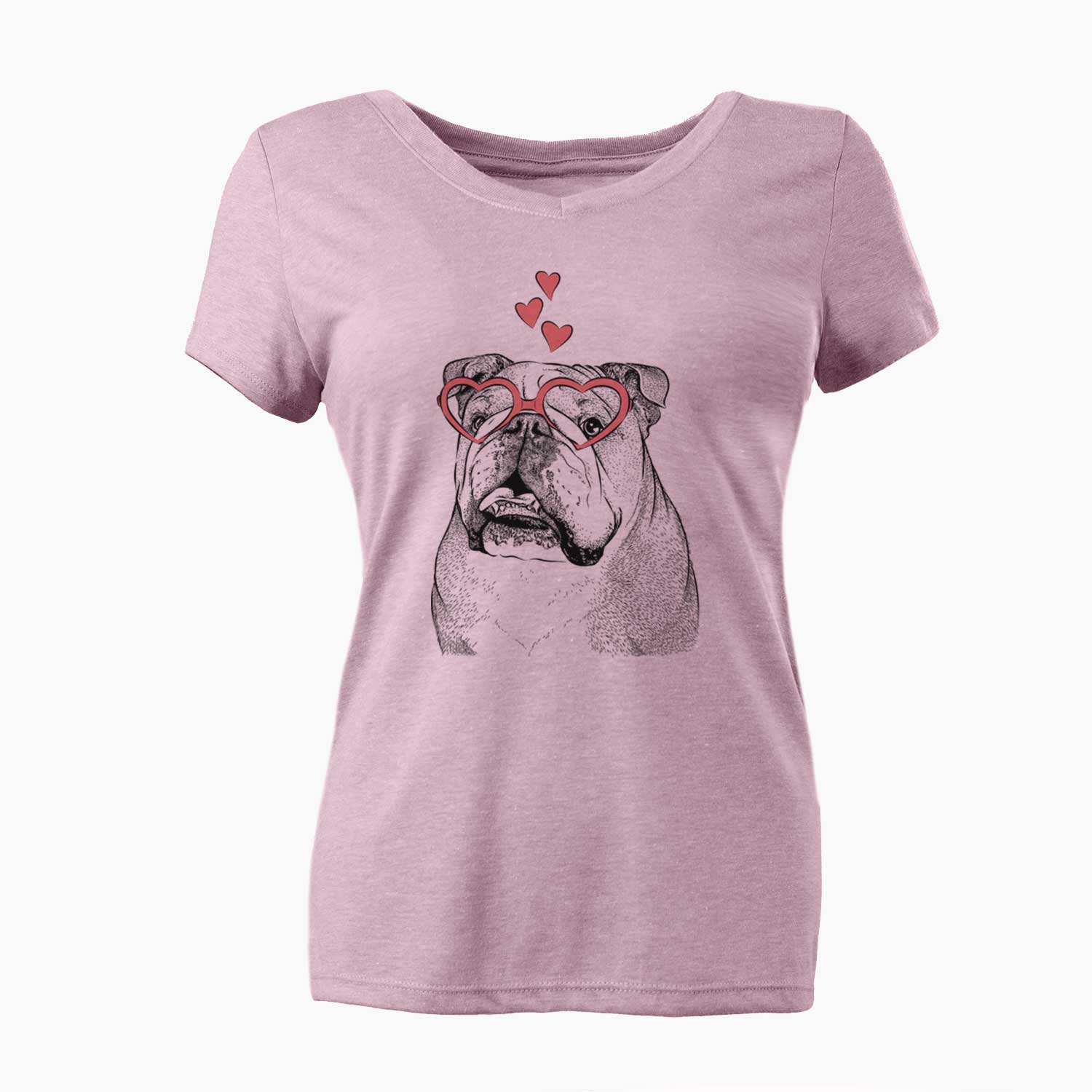 Valentine Piggy the English Bulldog - Women's V-neck Shirt