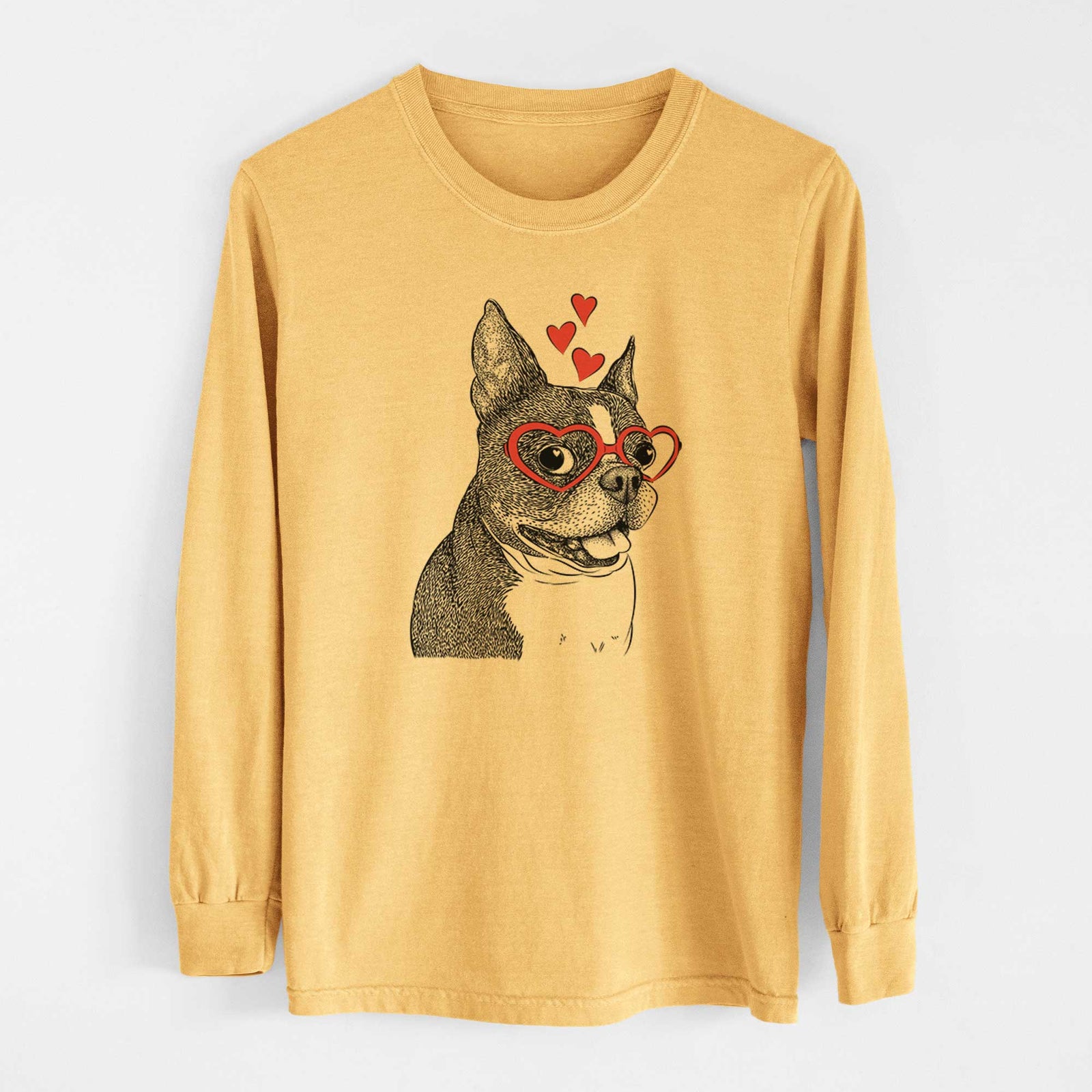 Valentine Ralphie the Boston Terrier - Heavyweight 100% Cotton Long Sleeve