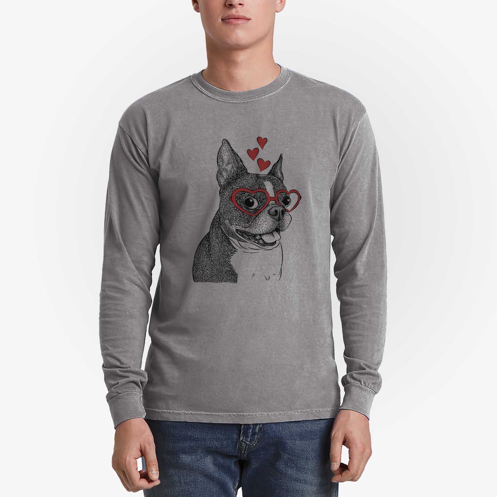 Valentine Ralphie the Boston Terrier - Heavyweight 100% Cotton Long Sleeve