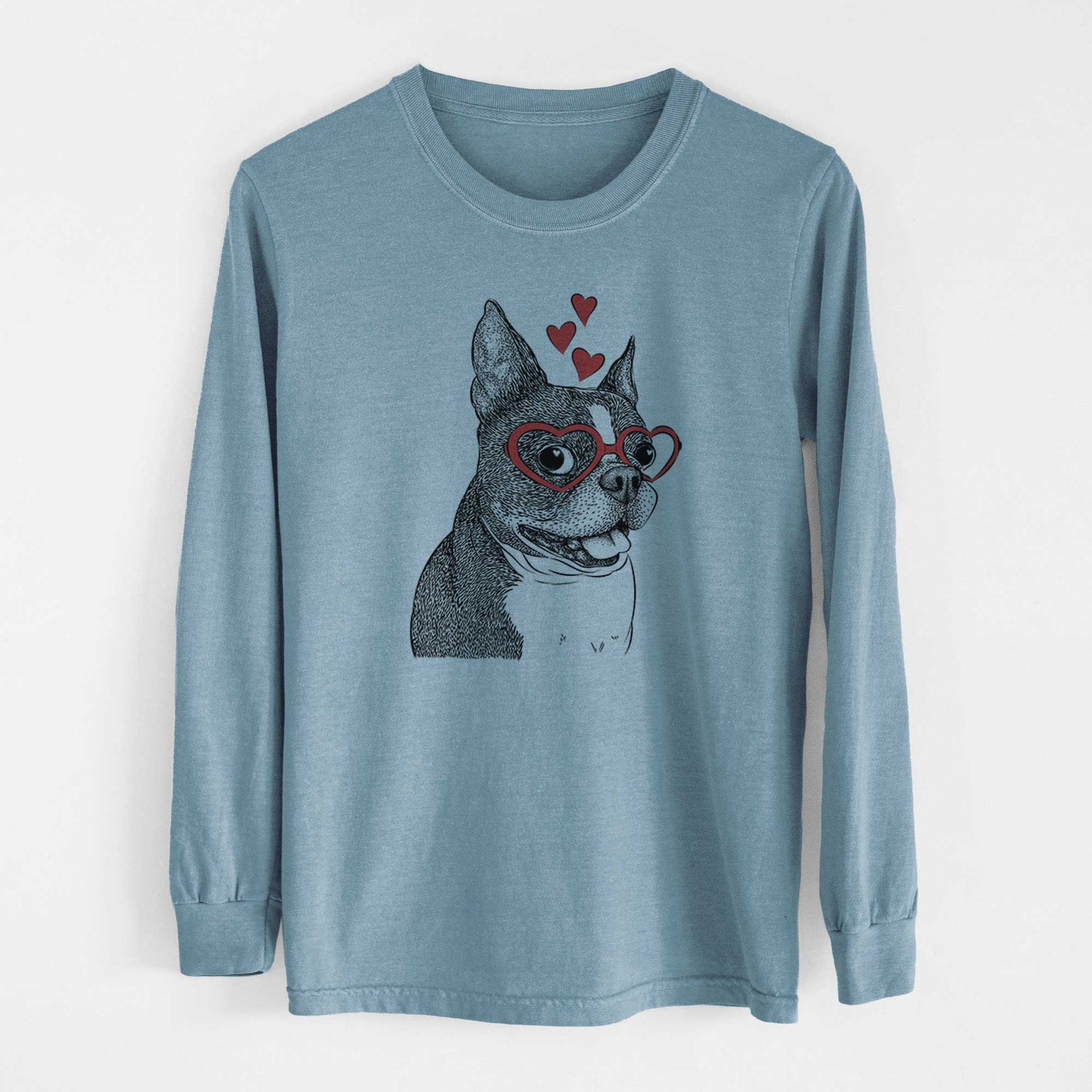 Valentine Ralphie the Boston Terrier - Heavyweight 100% Cotton Long Sleeve