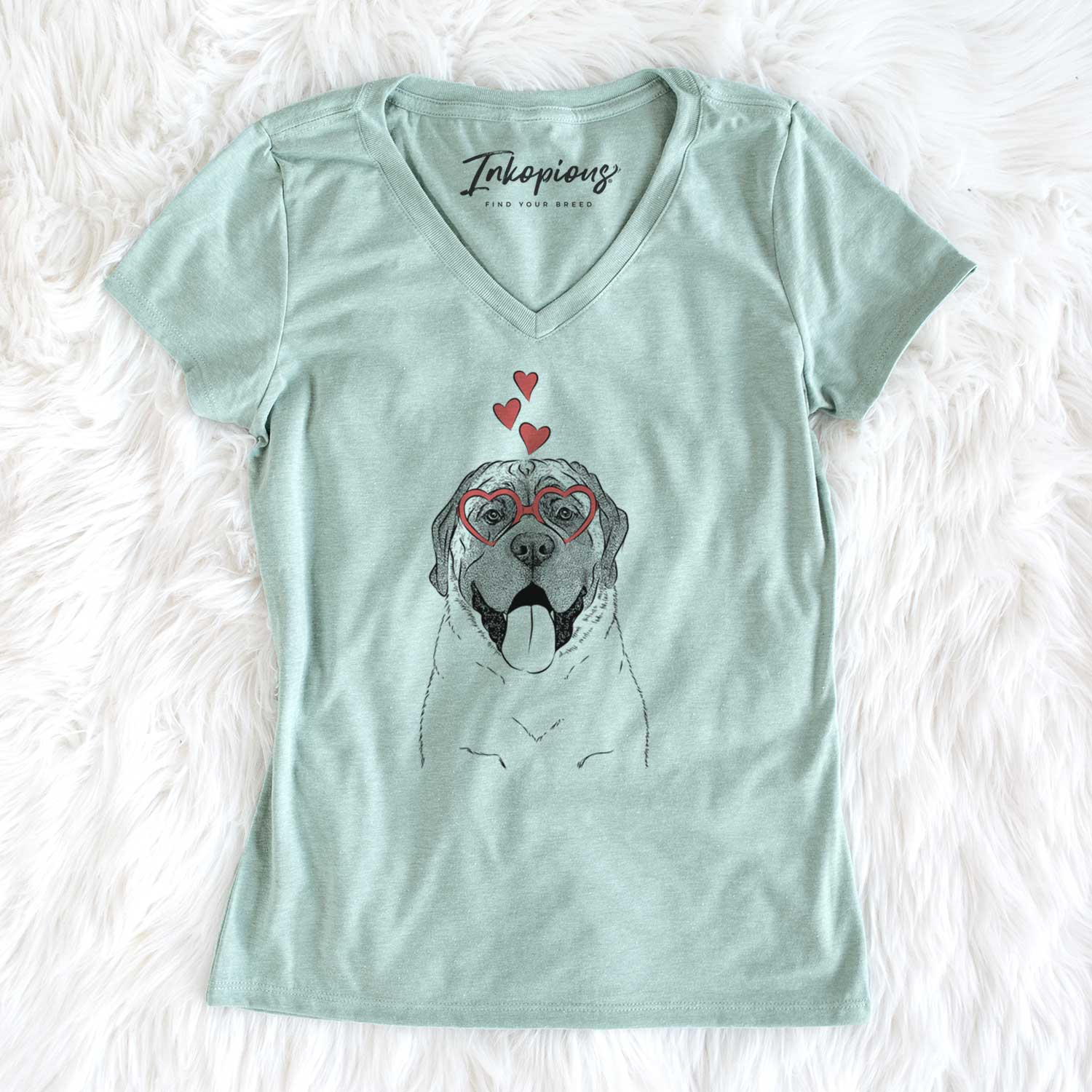 Valentine Remmie the English Mastiff - Women's V-neck Shirt