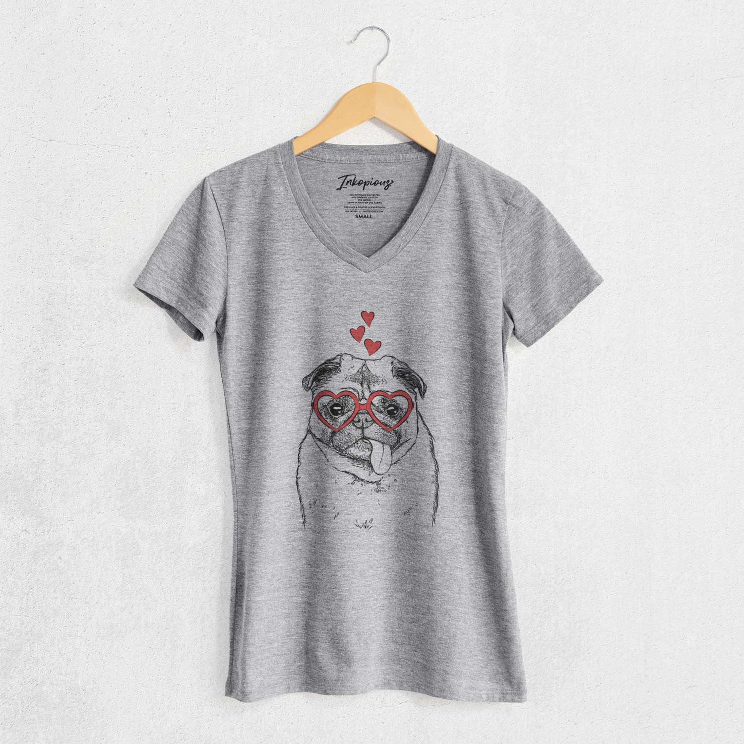 Valentine Rosie the Pug - Women's V-neck Shirt