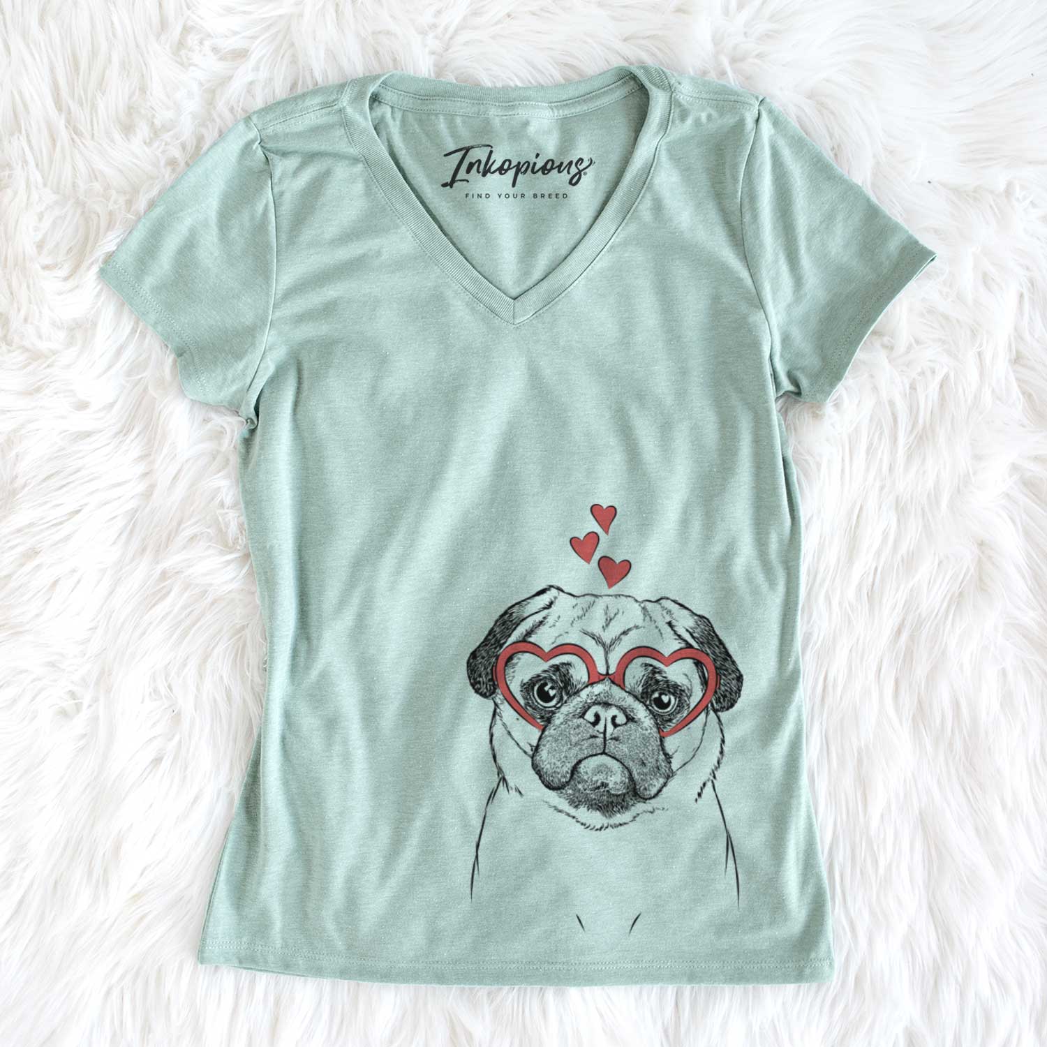Valentine Ruby the Pug - Women's V-neck Shirt