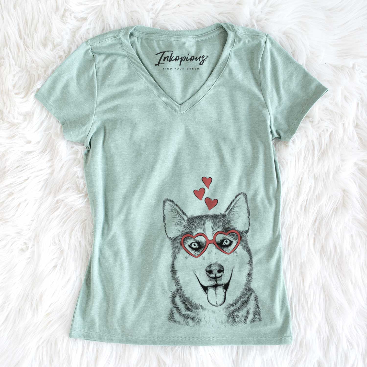 Valentine Sesi the Siberian Husky - Women's V-neck Shirt