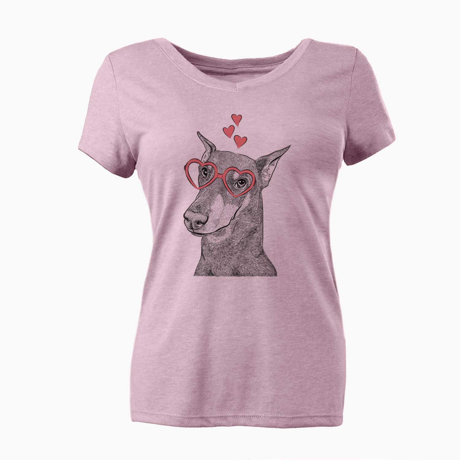 Valentine Shelby the Doberman Pinscher - Women's V-neck Shirt
