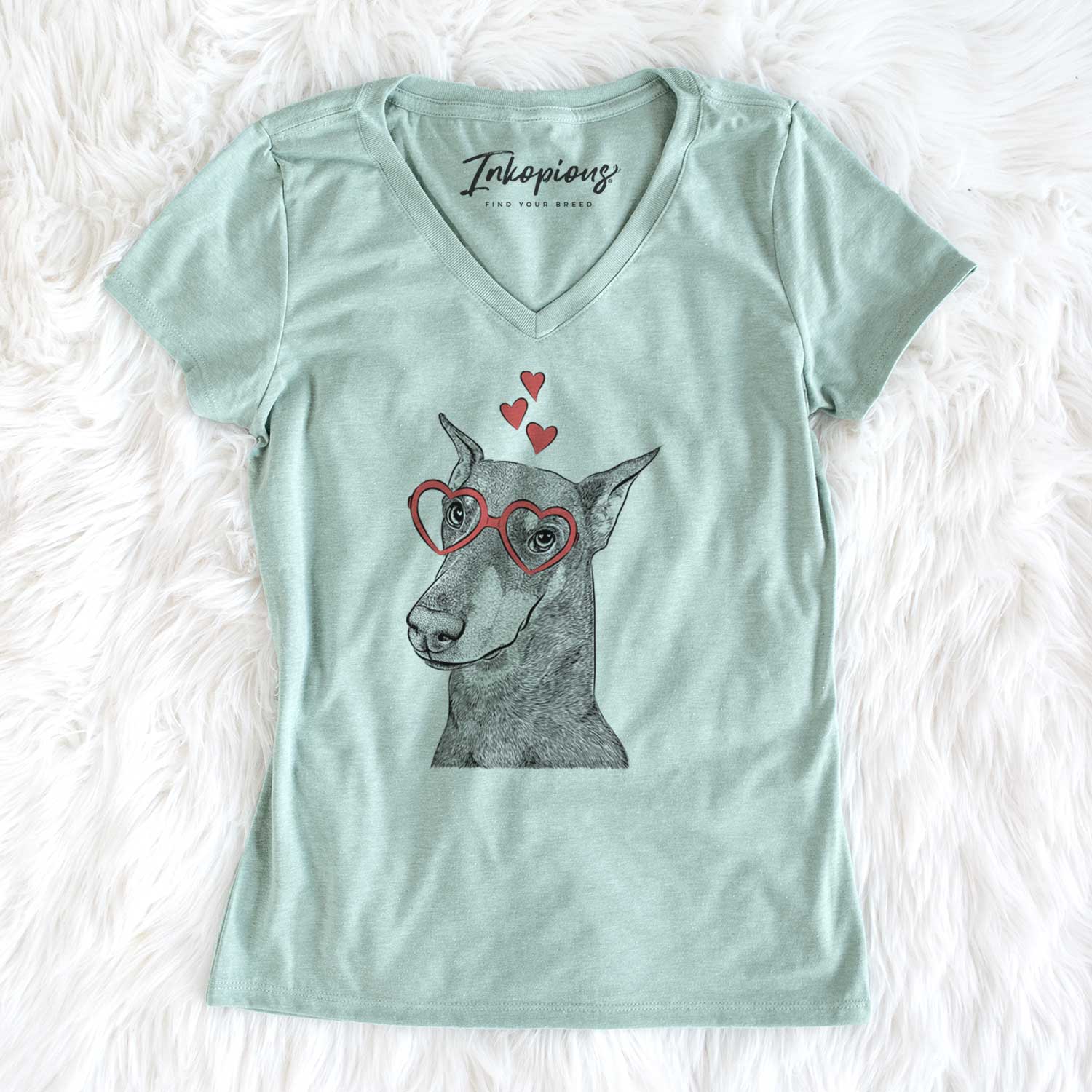 Valentine Shelby the Doberman Pinscher - Women's V-neck Shirt