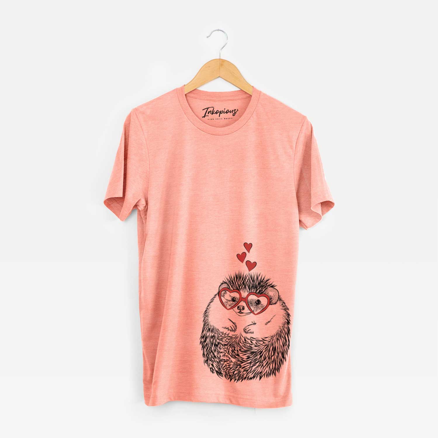 Hand-drawn sketch of Sid the Hedgehog wearing heart-shaped glasses on a Sunset Unisex crewneck