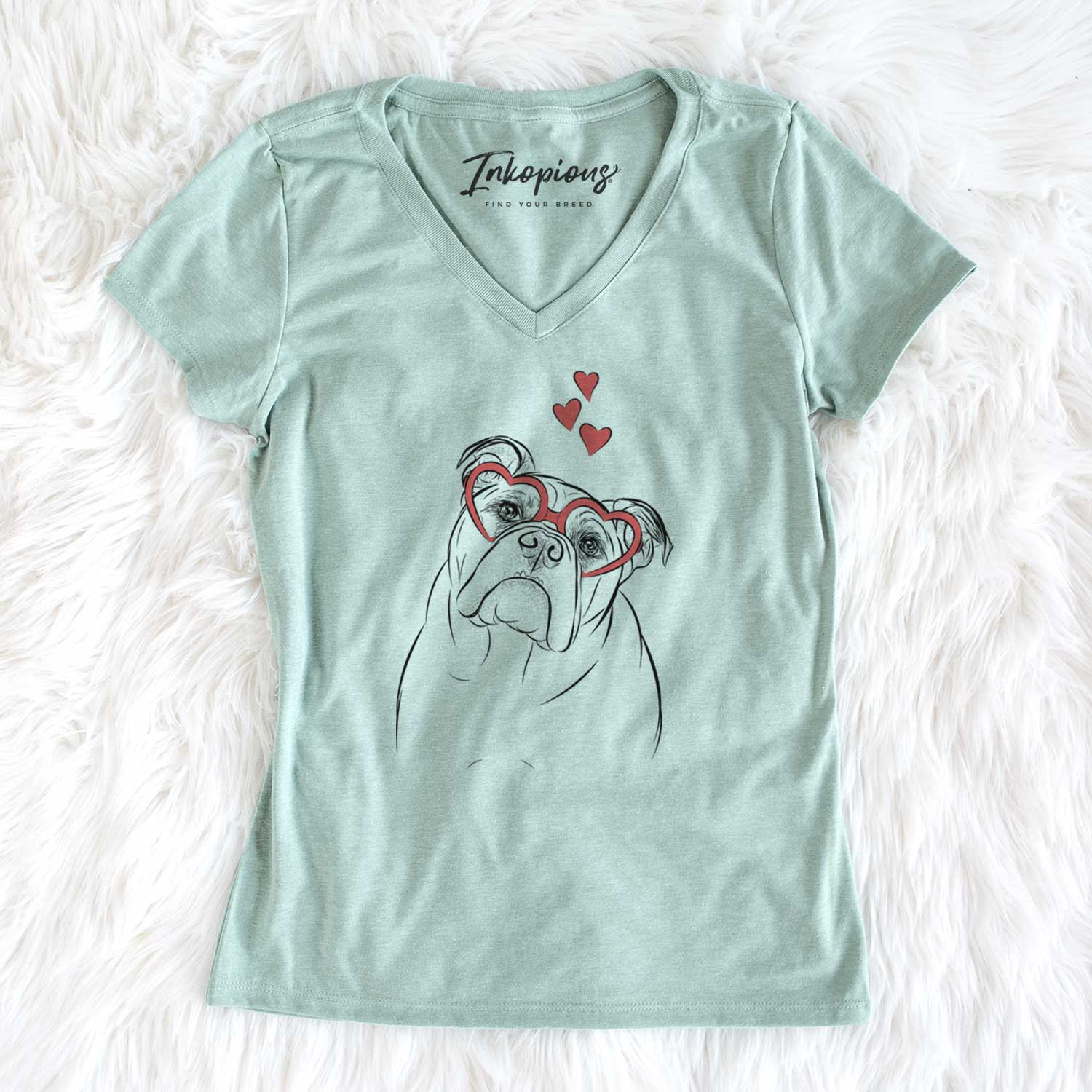 Valentine Sir Louis the English Bulldog - Women's V-neck Shirt