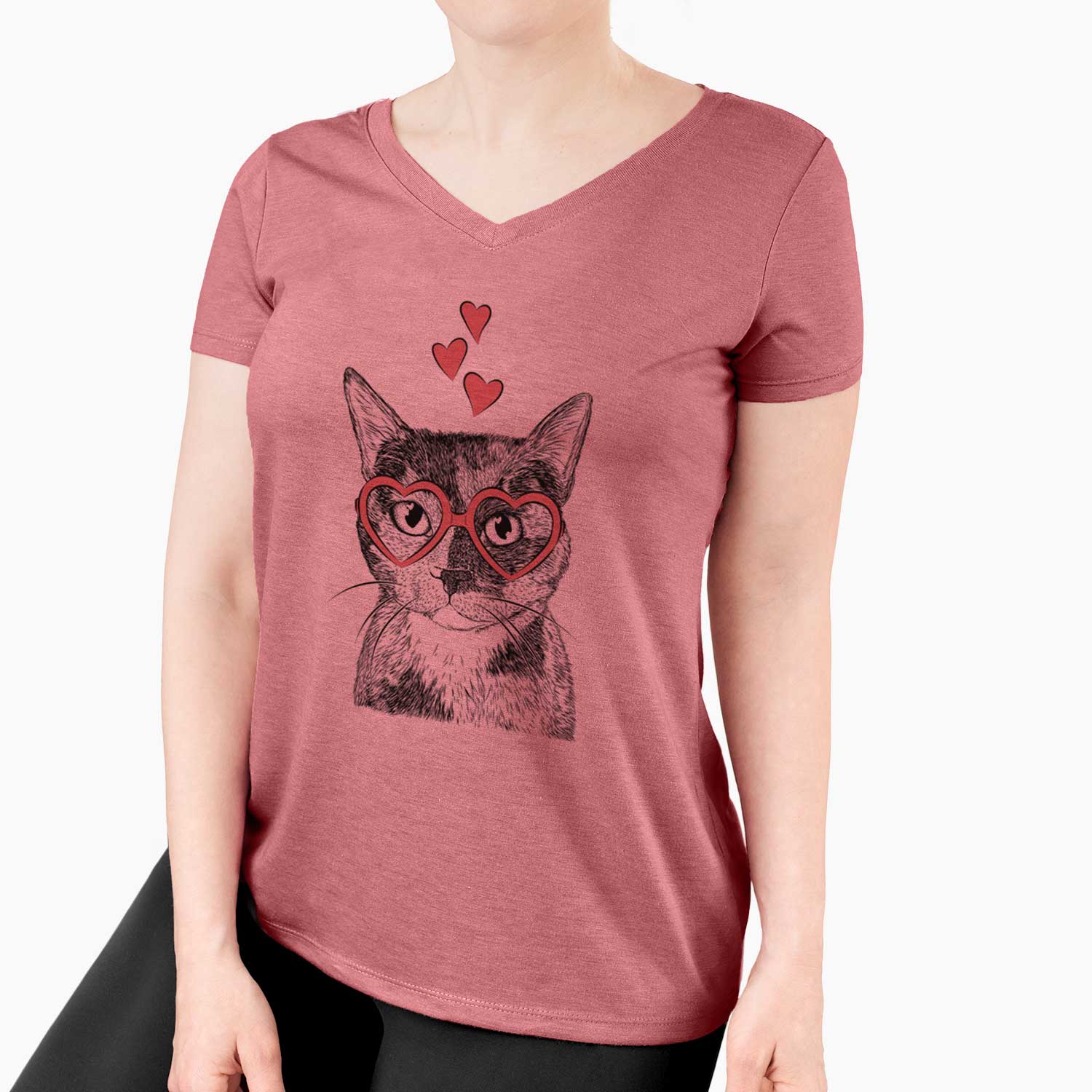 Valentine Spooky Kitty the Tortoiseshell Cat - Women's V-neck Shirt