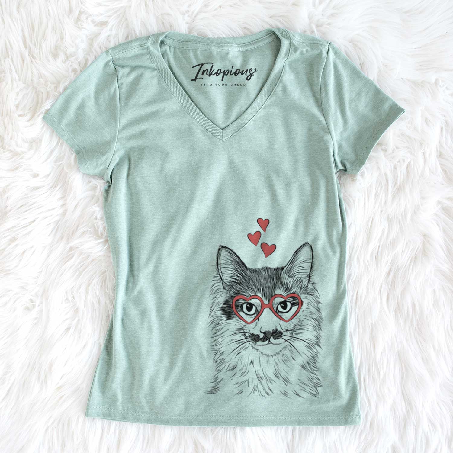 Valentine Stache the Longhaired Mustard Cat - Women's V-neck Shirt