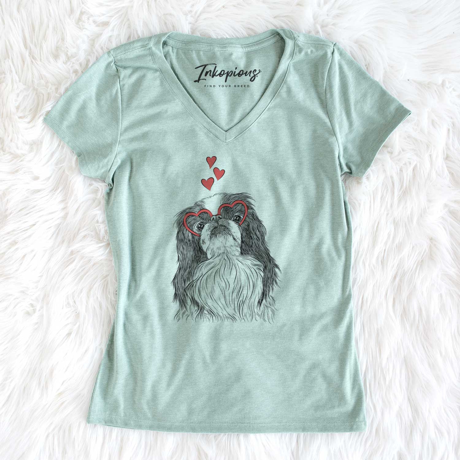 Valentine Suki the Japanese Chin - Women's V-neck Shirt