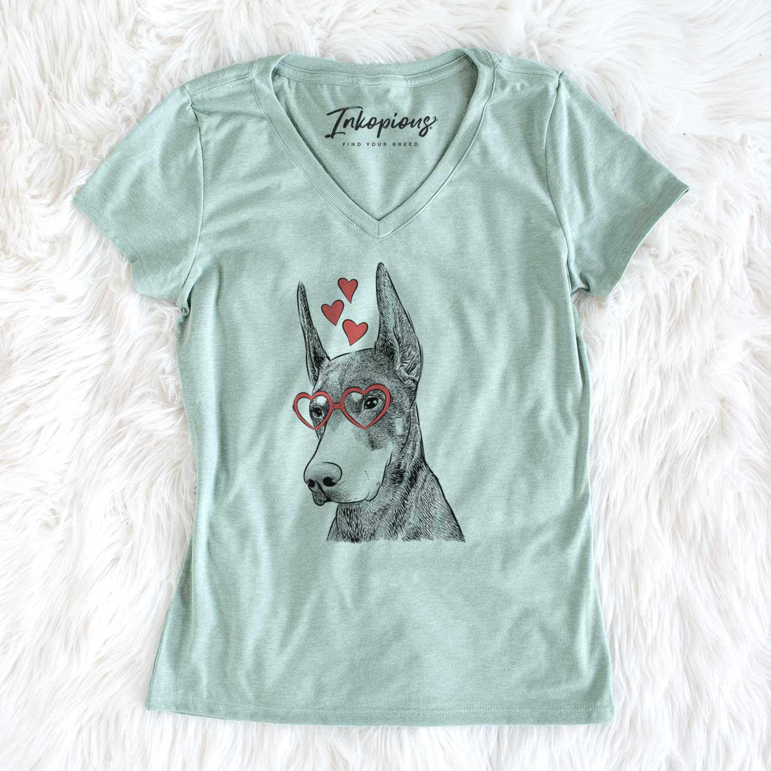 Valentine Sunny the Doberman Pinscher - Women's V-neck Shirt