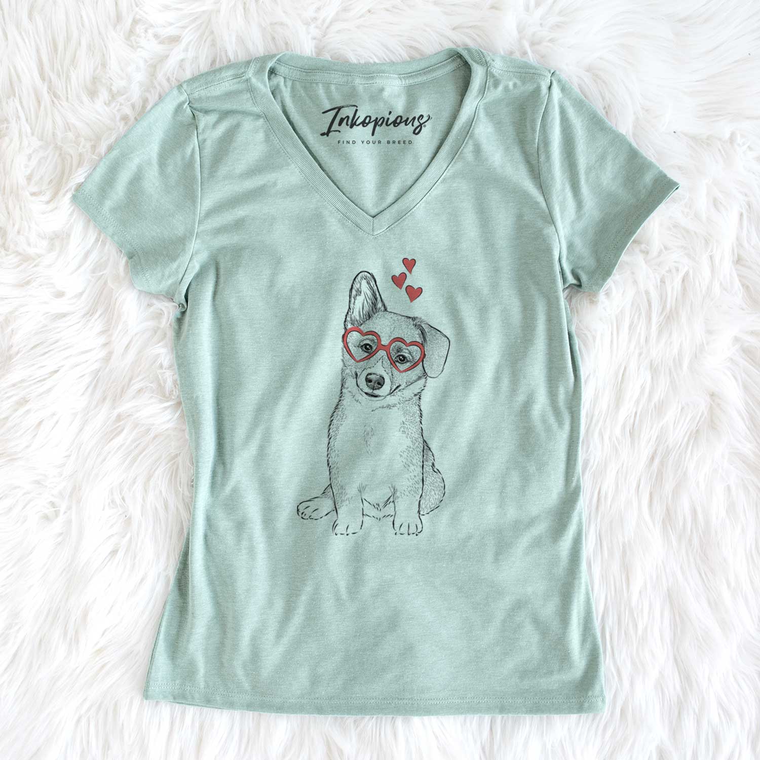 Valentine Toby the Corgi Puppy - Women's V-neck Shirt