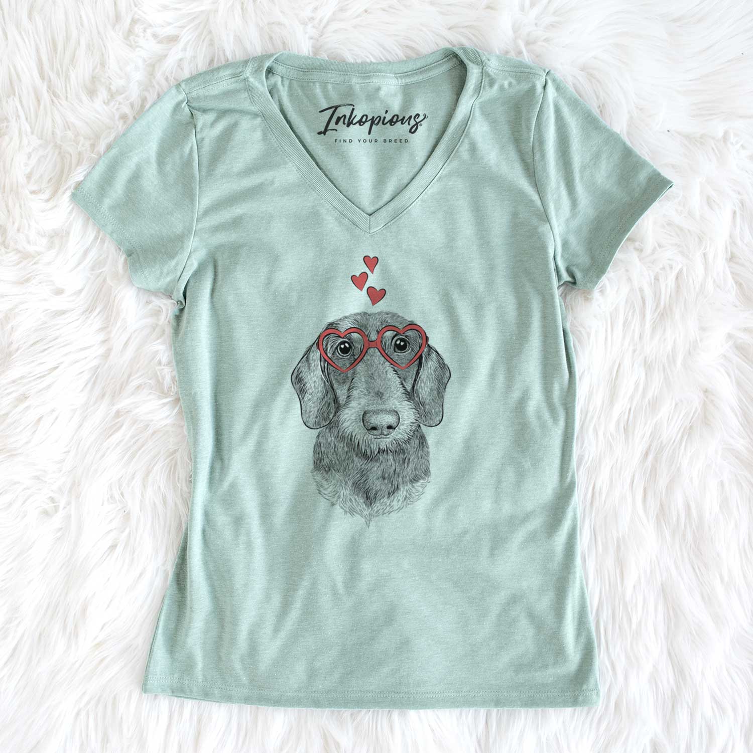 Valentine Truman the Wirehaired Dachshund - Women's V-neck Shirt