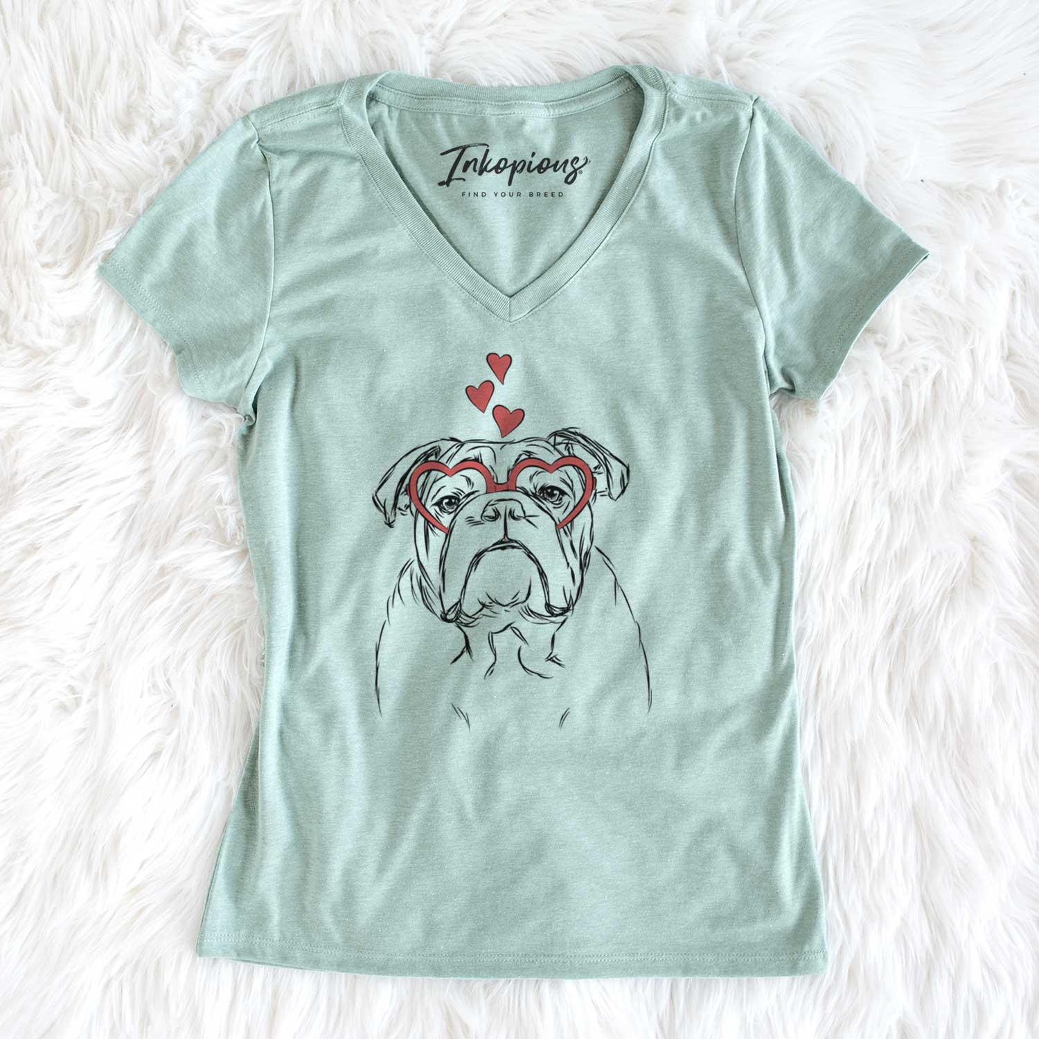 Valentine Winston the English Bulldog - Women's V-neck Shirt