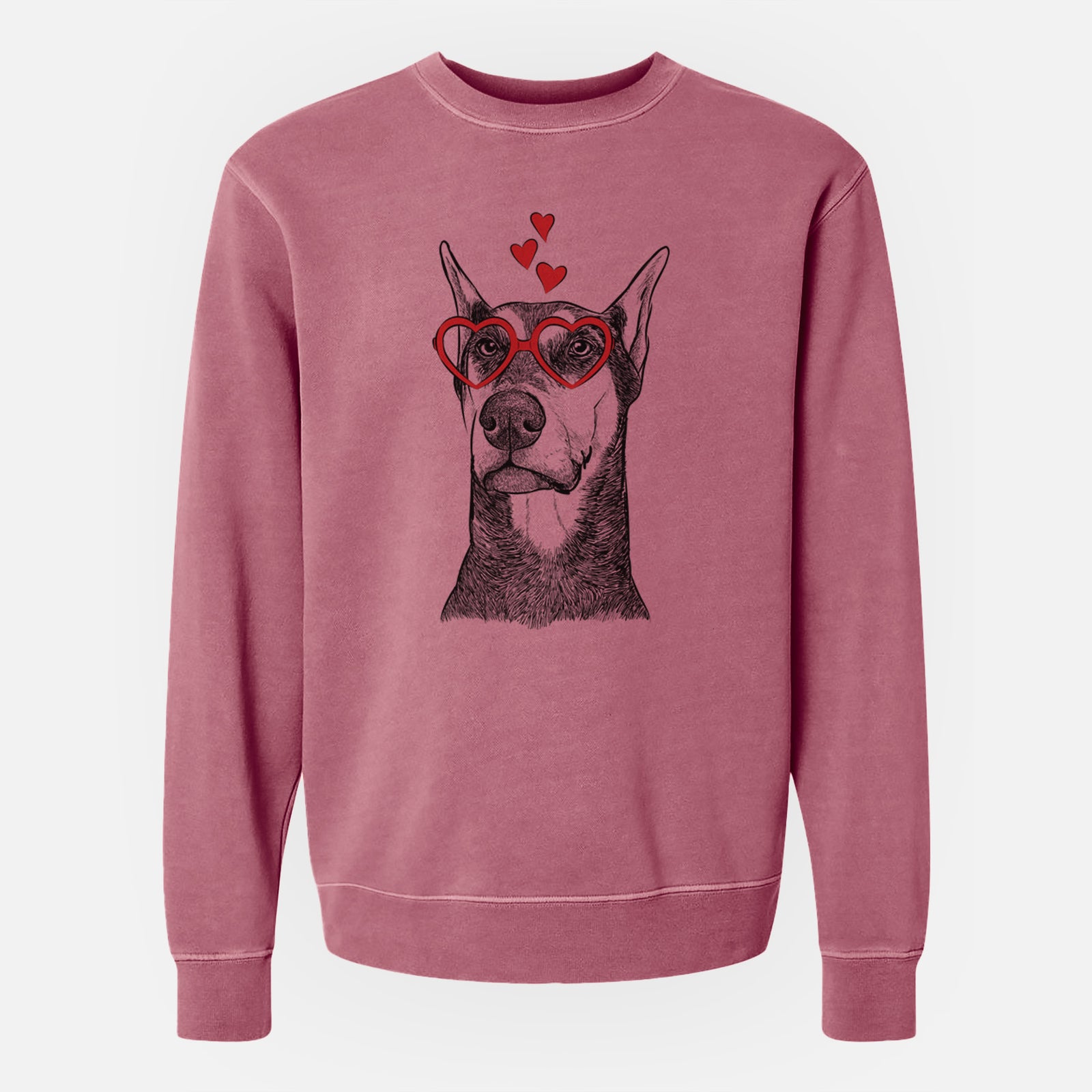 Valentine Zeus the Doberman Pinscher - Unisex Pigment Dyed Crew Sweatshirt