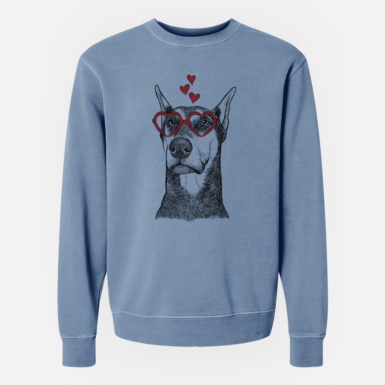 Valentine Zeus the Doberman Pinscher - Unisex Pigment Dyed Crew Sweatshirt