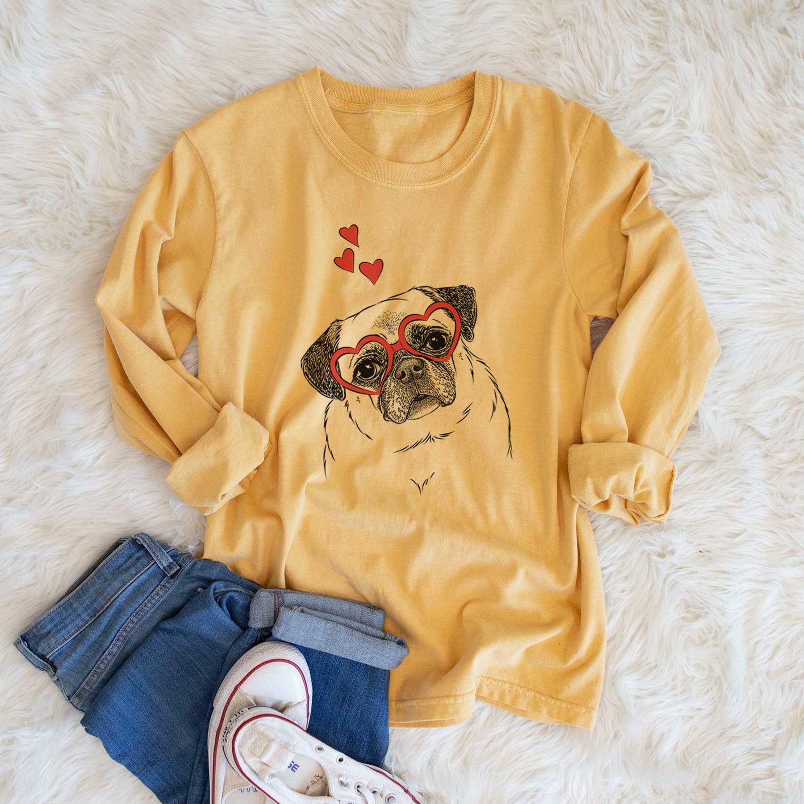 Valentine Zoey the Pug - Heavyweight 100% Cotton Long Sleeve