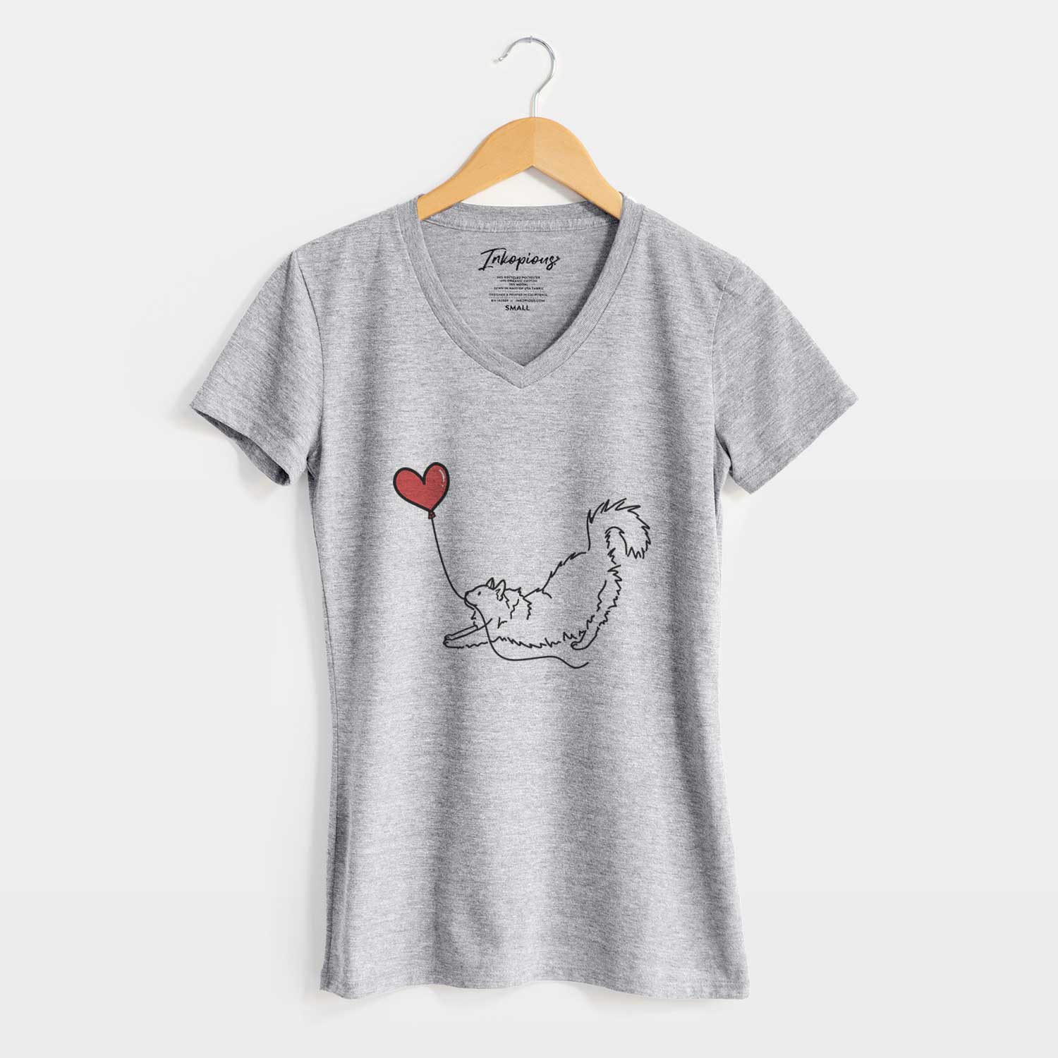 Domestic Long Hair Cat Heart String - Women's V-neck Shirt