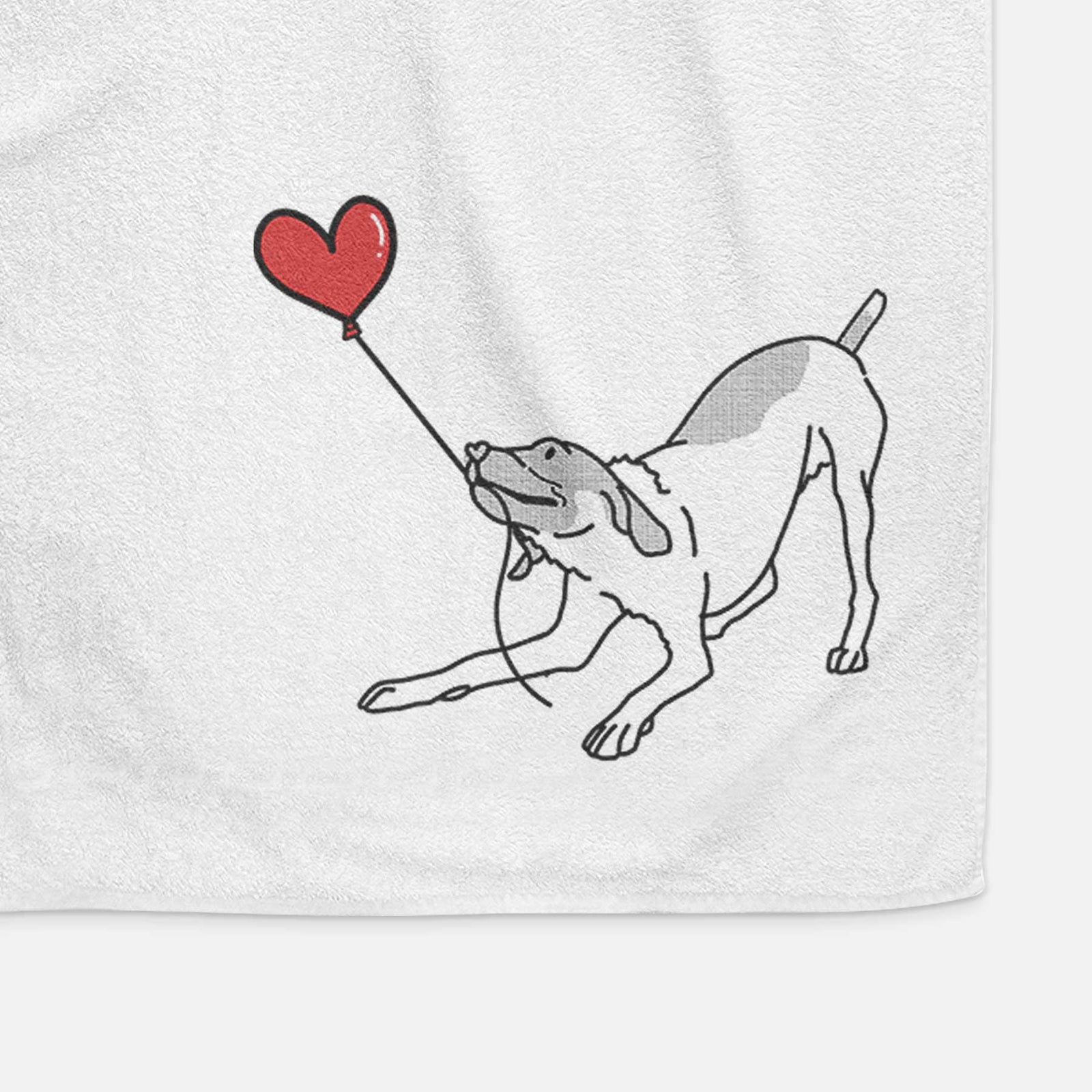 Minimalist line drawing of a German Shorthaired Pointer Heart String holding a heart balloon on a decorative hand towel