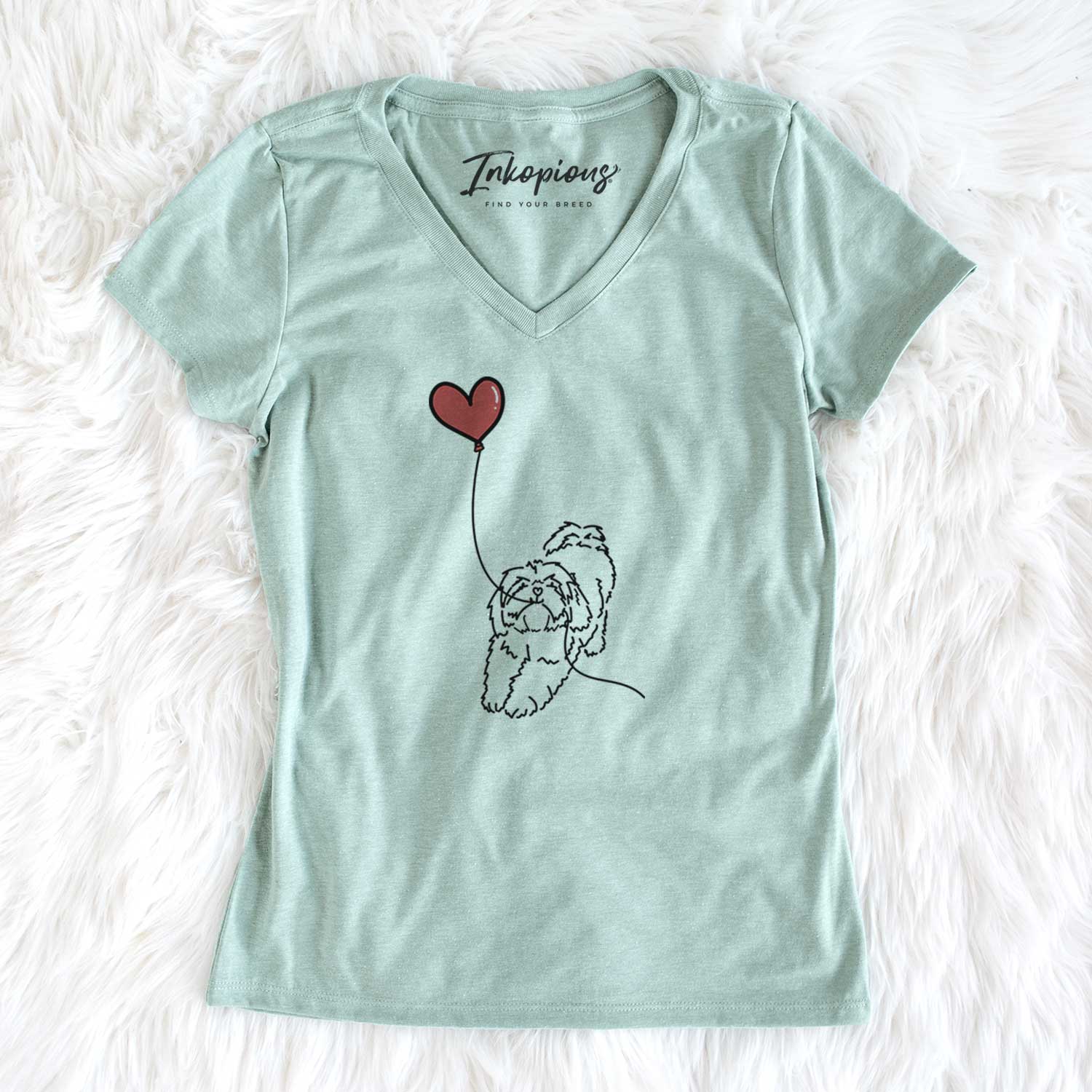 Lhasa Apso Heart String - Women's V-neck Shirt