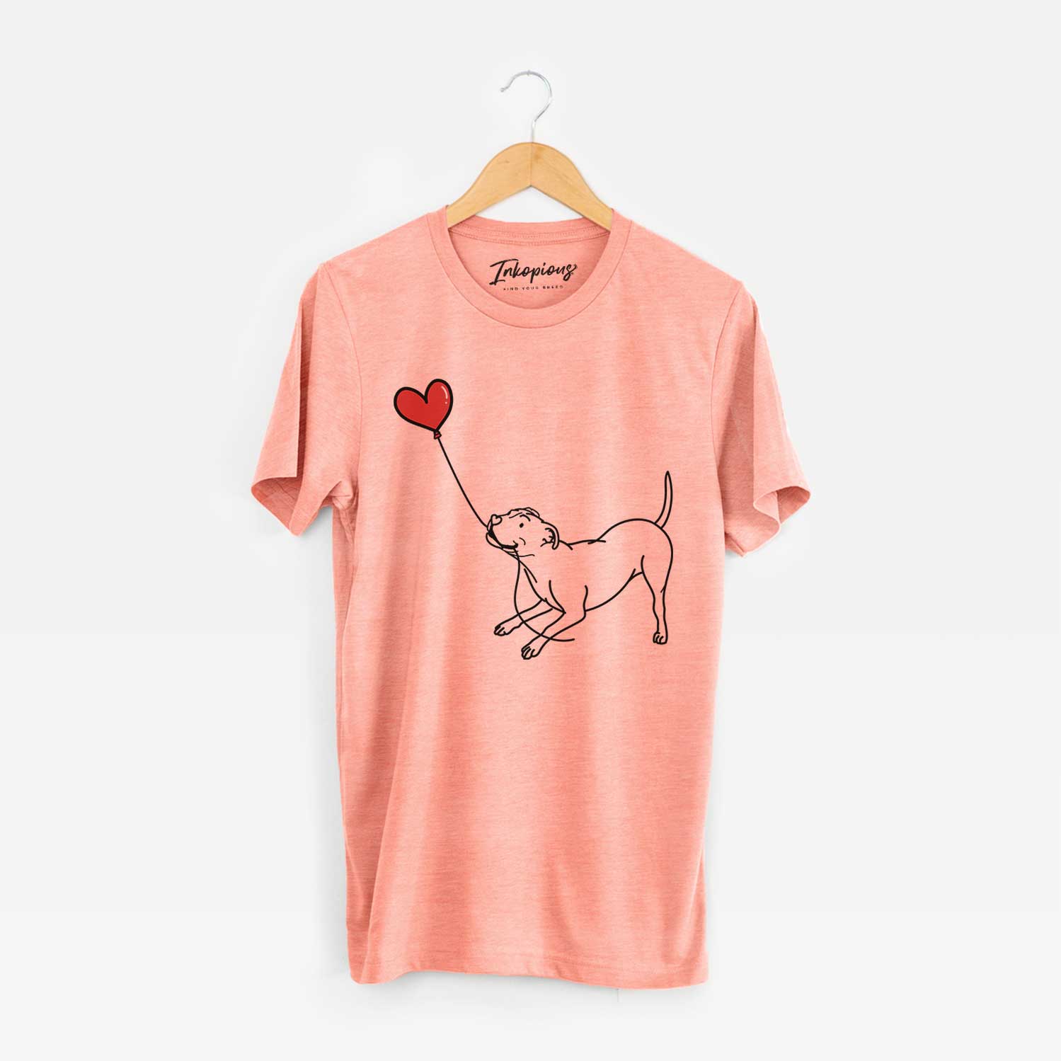 Minimalist line drawing of a Pitbull Terrier Heart String holding a heart balloon on a Sunset Unisex crewneck