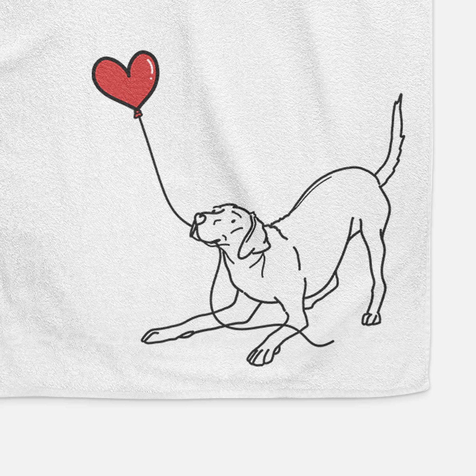 Minimalist line drawing of a Rhodesian Ridgeback Heart String holding a heart balloon on a decorative hand towel