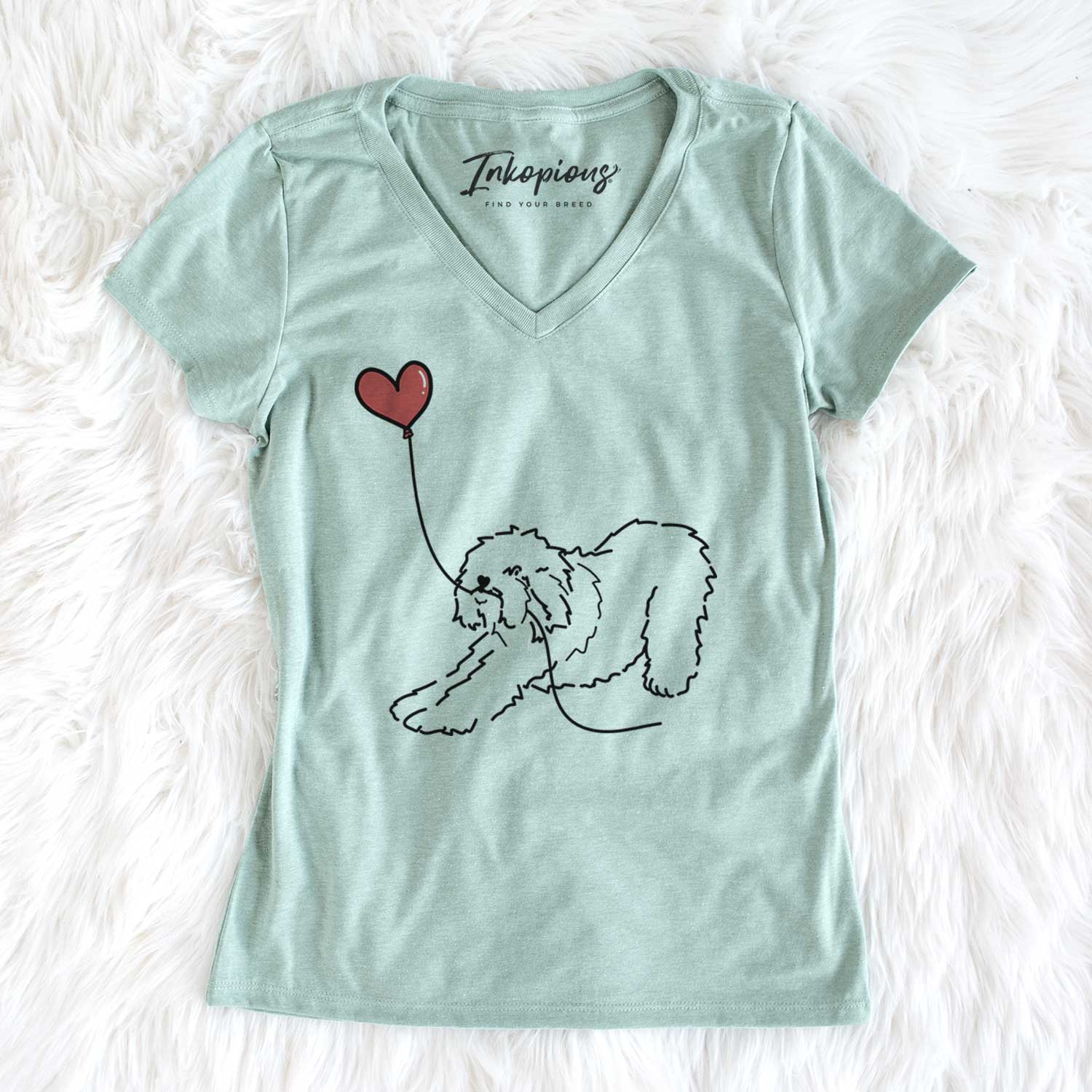 Old English Sheepdog Heart String - Women's V-neck Shirt