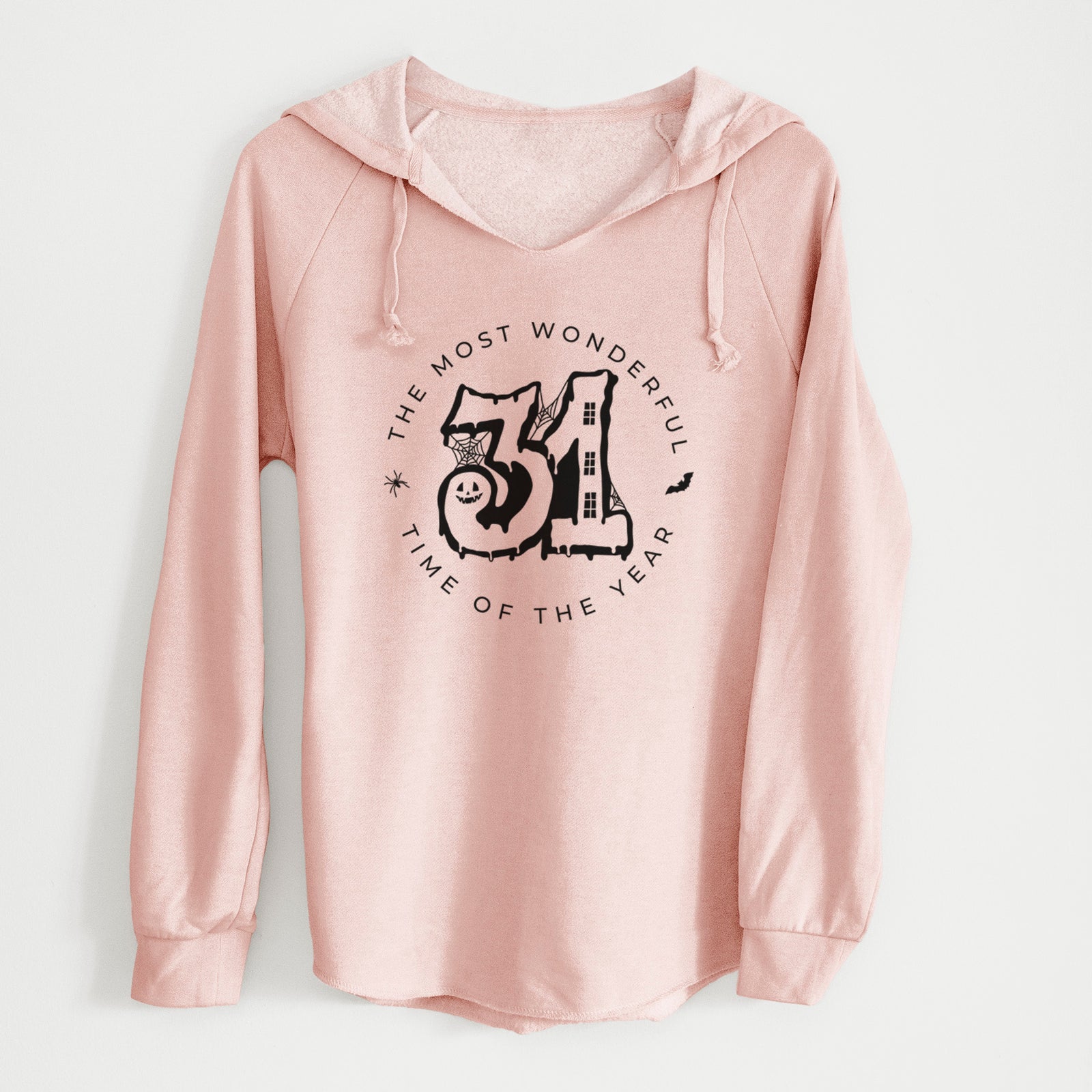 '- The Most Wonderful Time of The Year' design on a Blush Cali Wave Hooded Sweatshirt