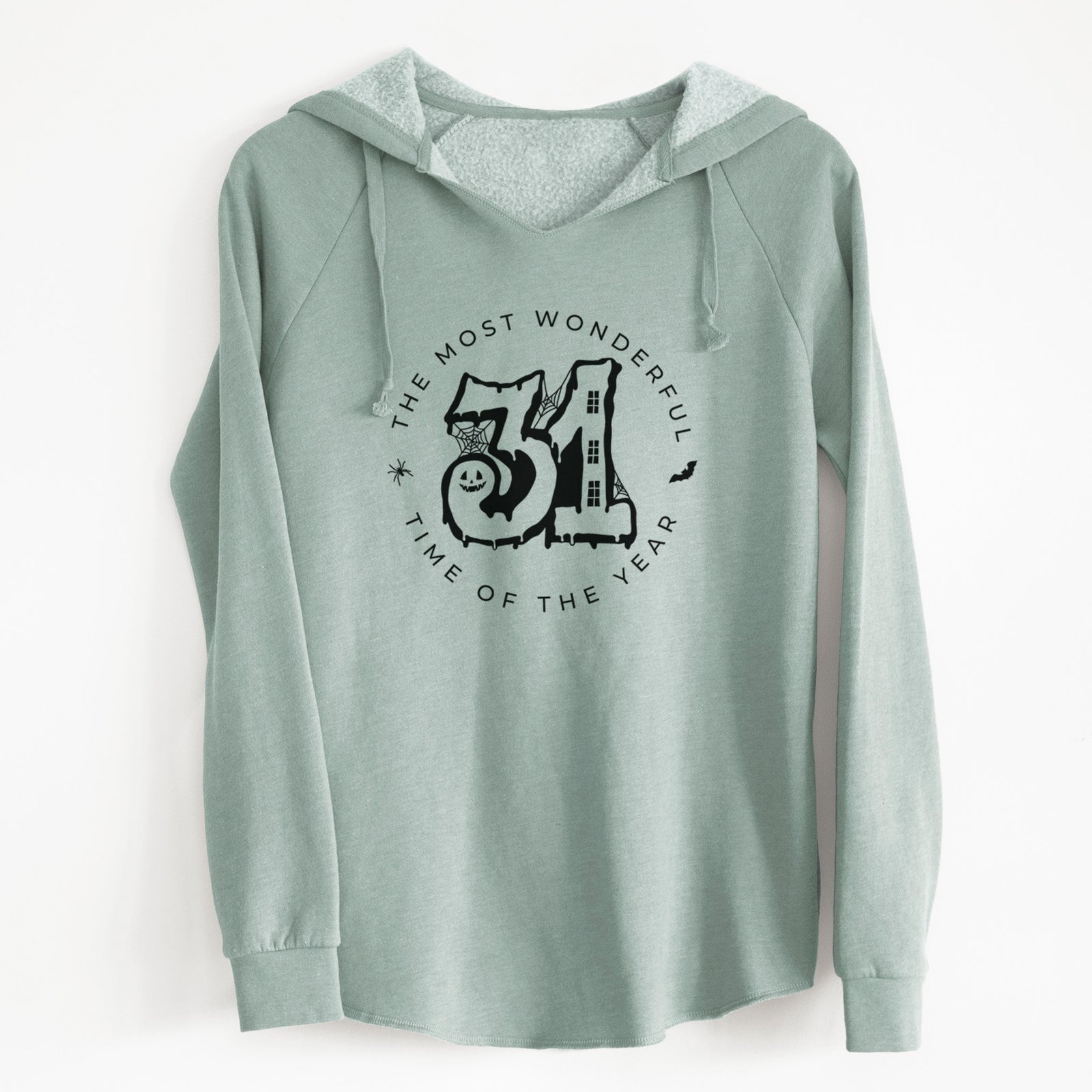 '- The Most Wonderful Time of The Year' design on a Sage Cali Wave Hooded Sweatshirt