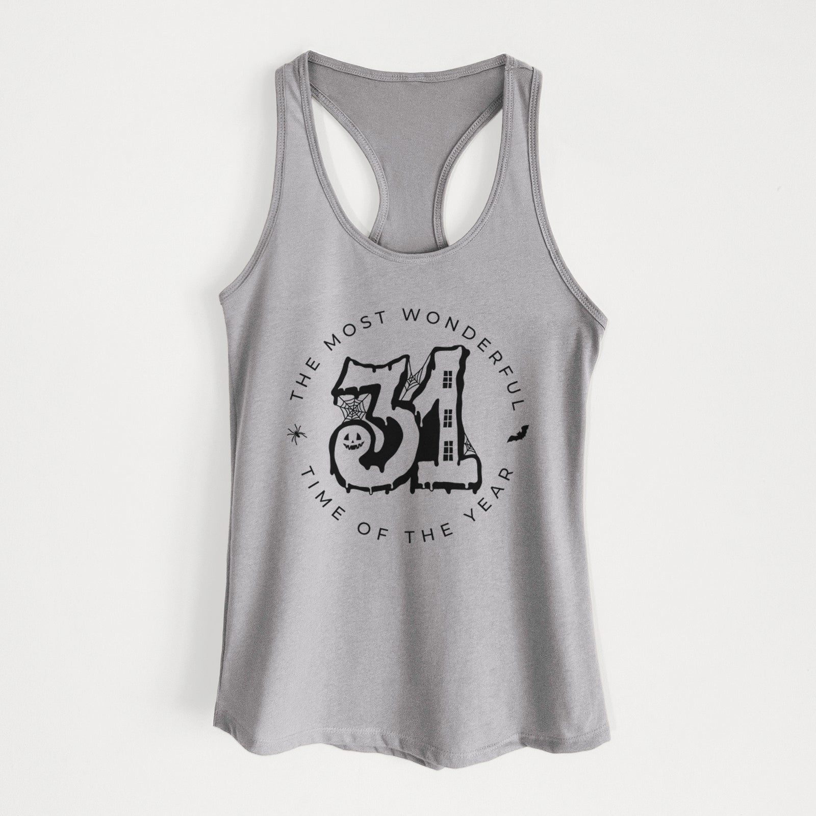 '- The Most Wonderful Time of The Year' design on a Heather Grey Women's racerback tanktop