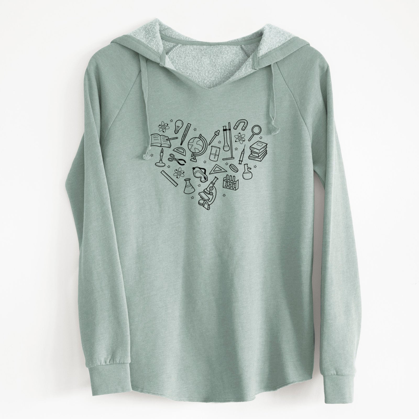 'Heart Full of Science' design on a Sage Cali Wave Hooded Sweatshirt