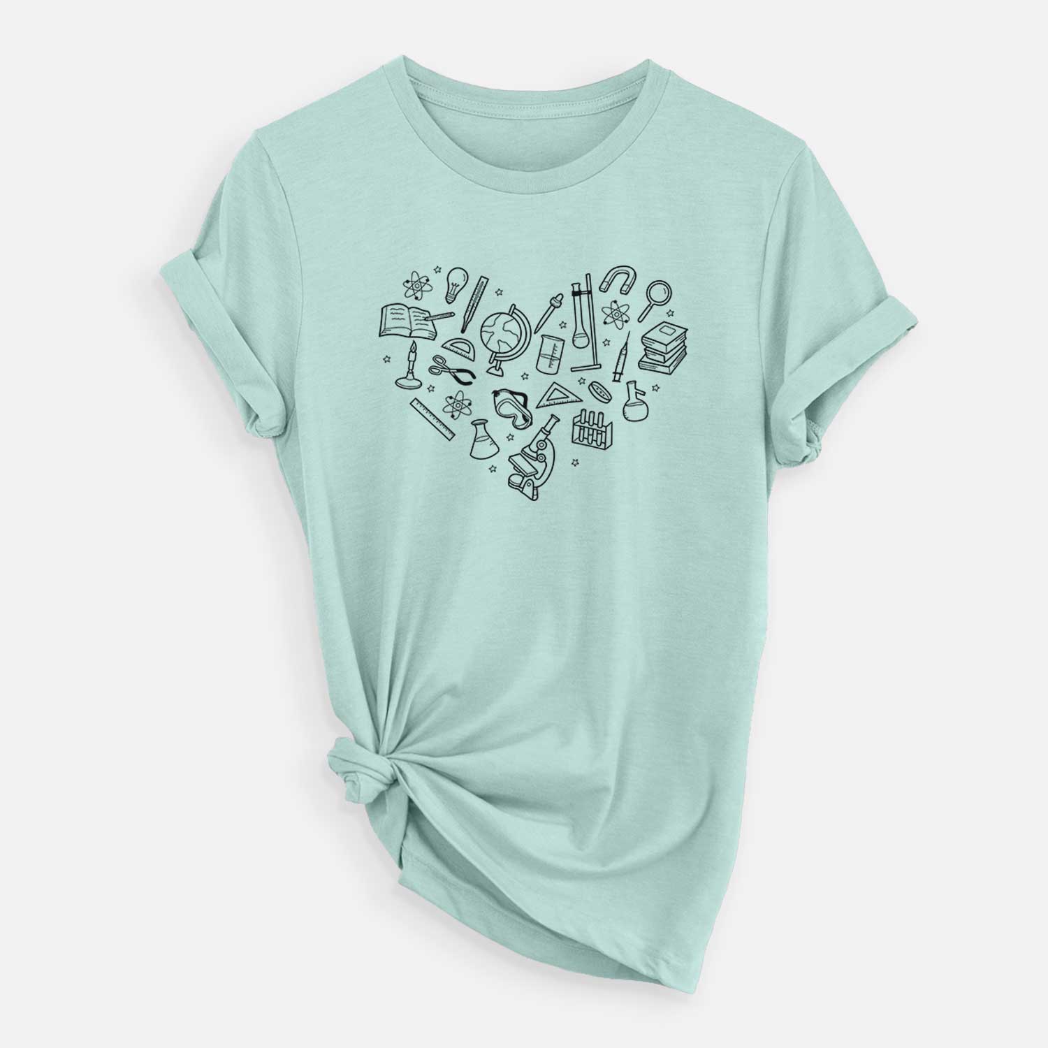 'Heart Full of Science' design on a Heather Sage Unisex crewneck