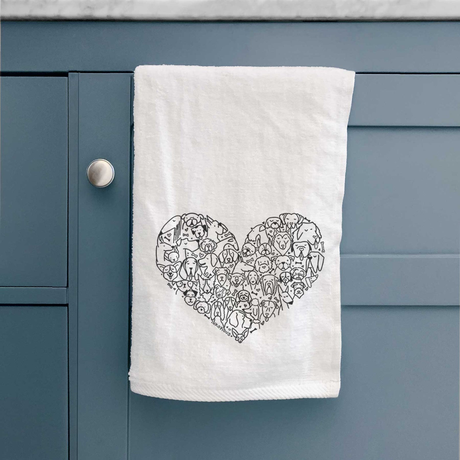 'Heart of Dogs' design on a decorative hand towel