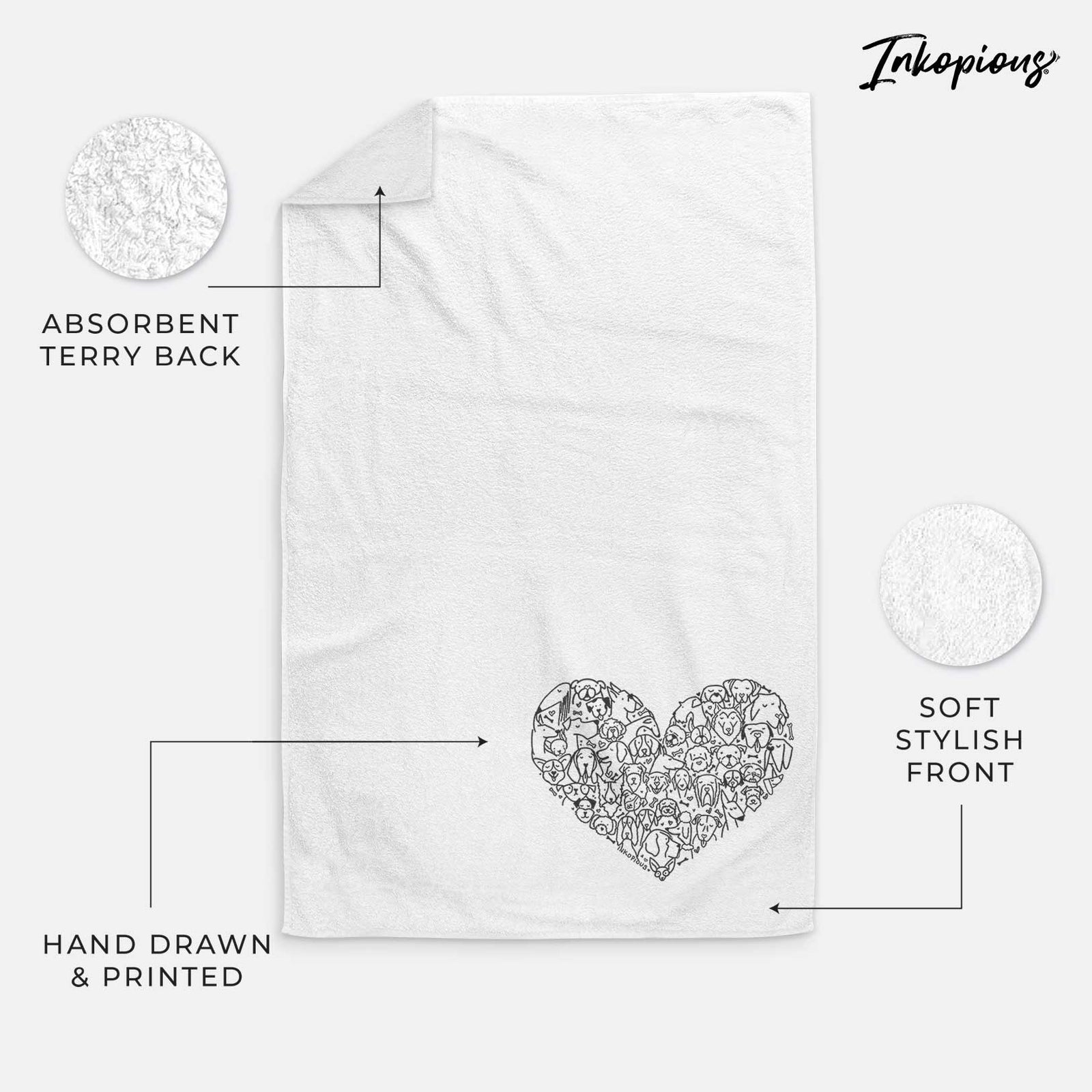 'Heart of Dogs' design on a decorative hand towel