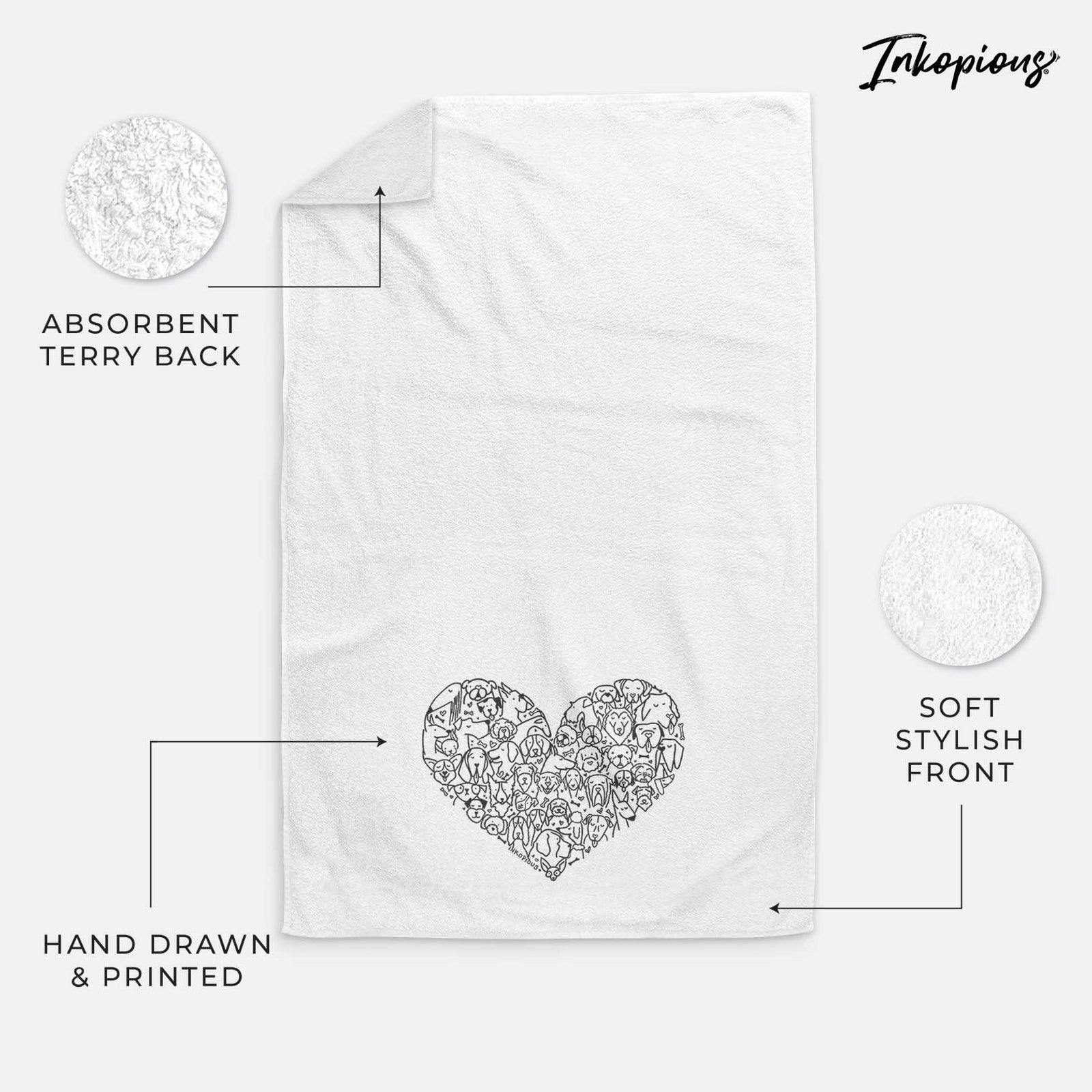 'Heart of Dogs' design on a decorative hand towel