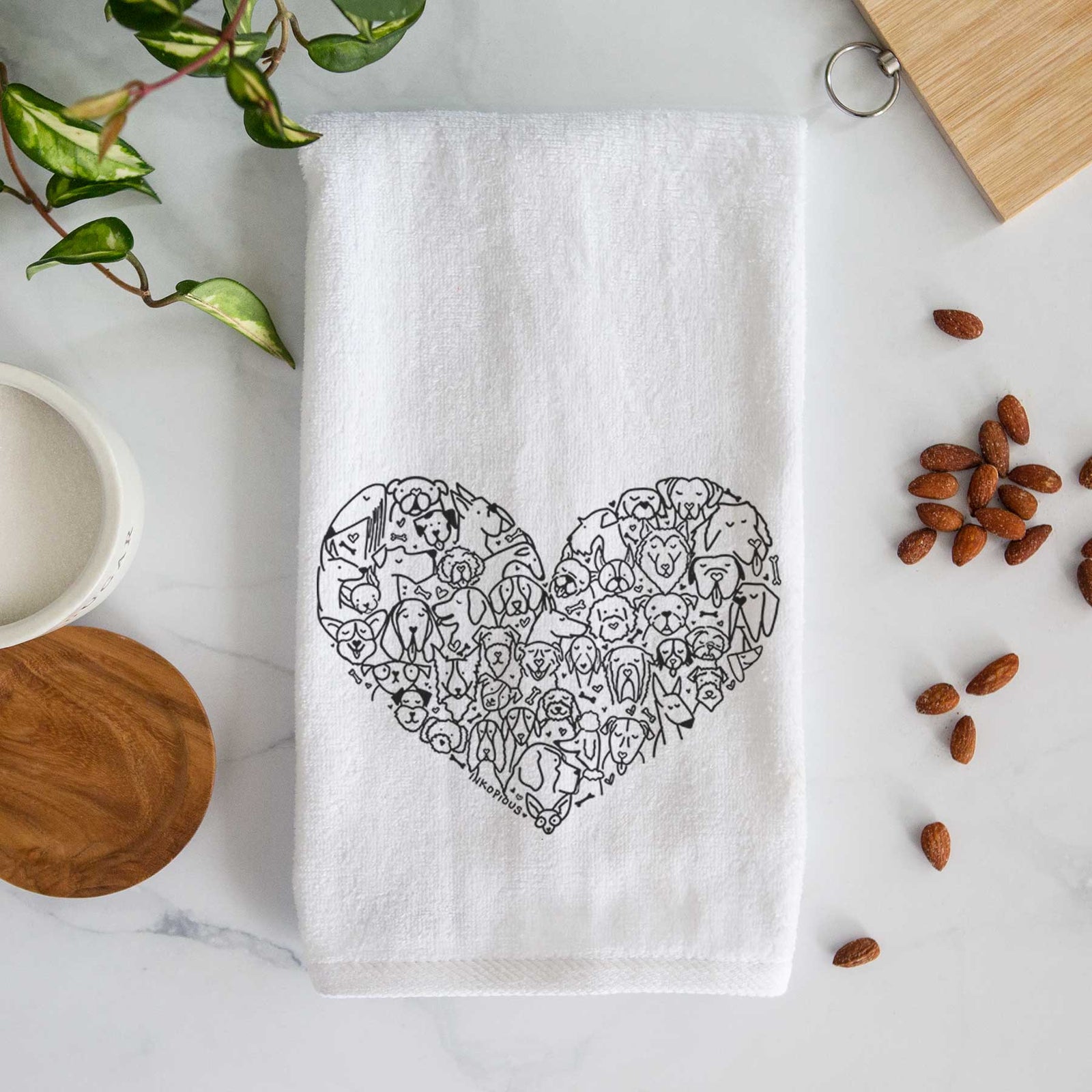 'Heart of Dogs' design on a decorative hand towel