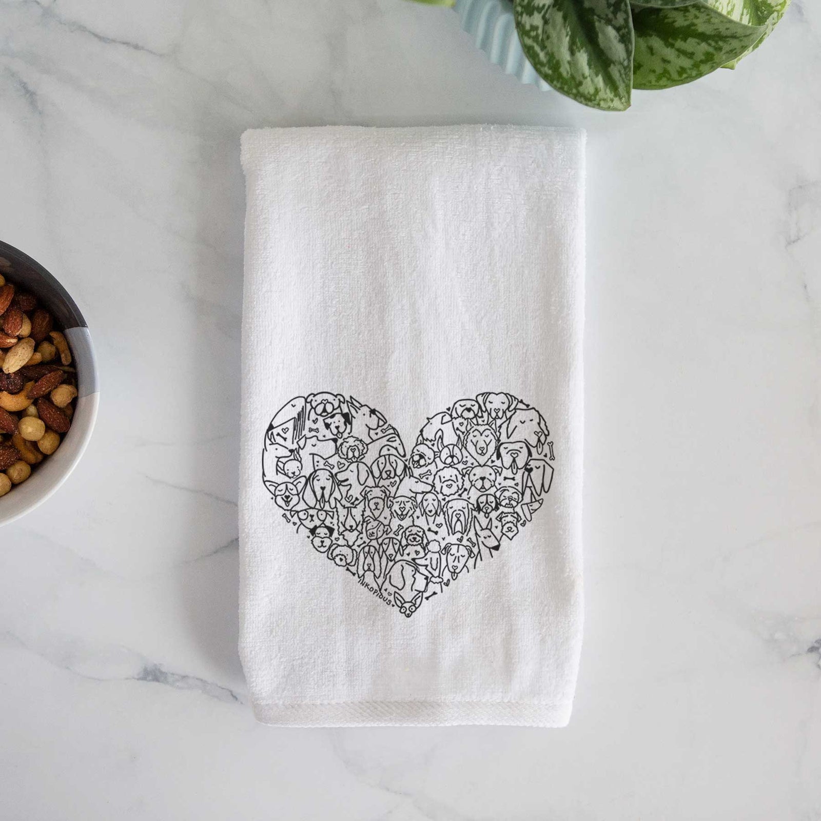 'Heart of Dogs' design on a decorative hand towel