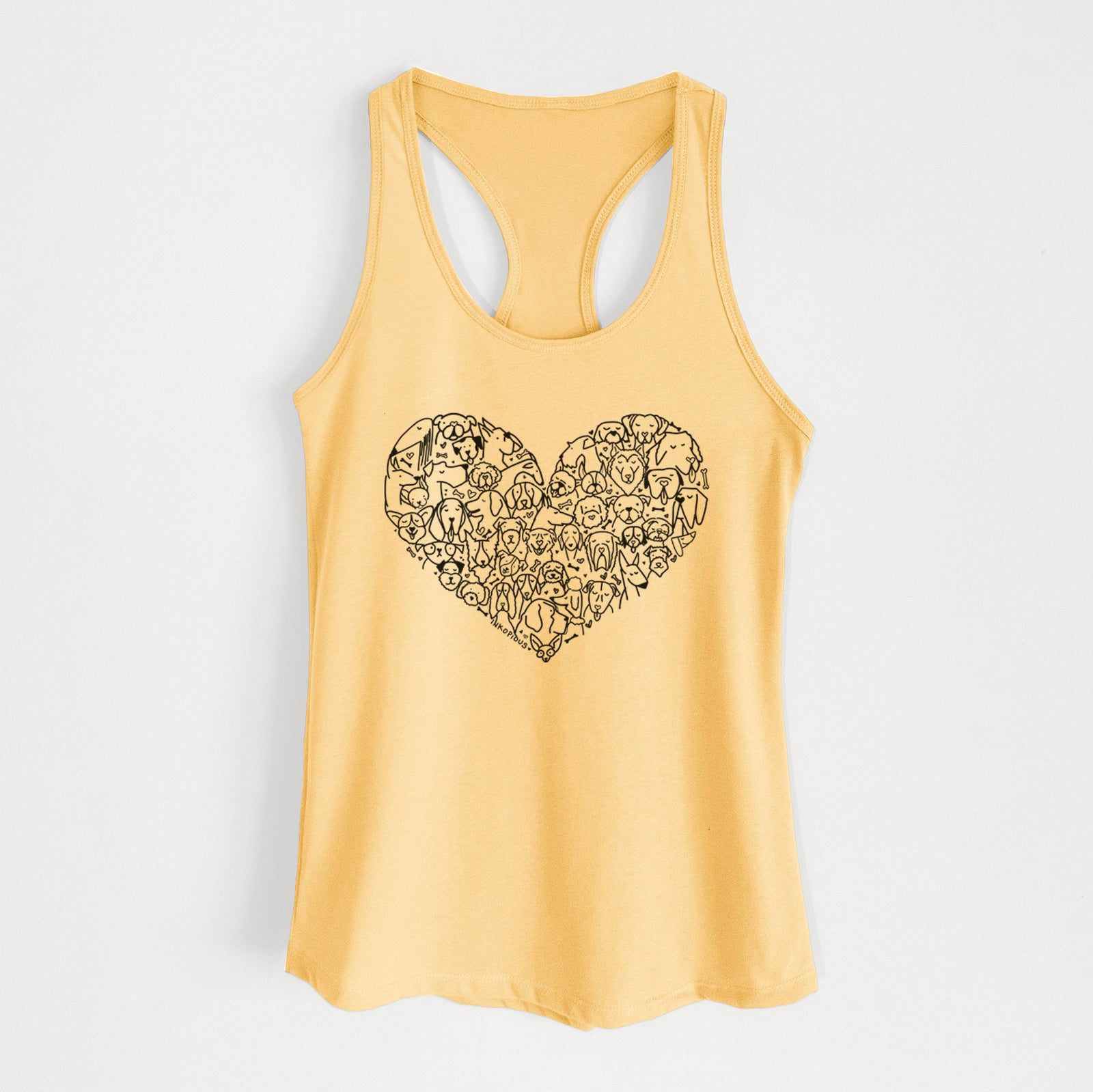 'Heart Full of Dogs' design on a Banana Cream Women's racerback tanktop