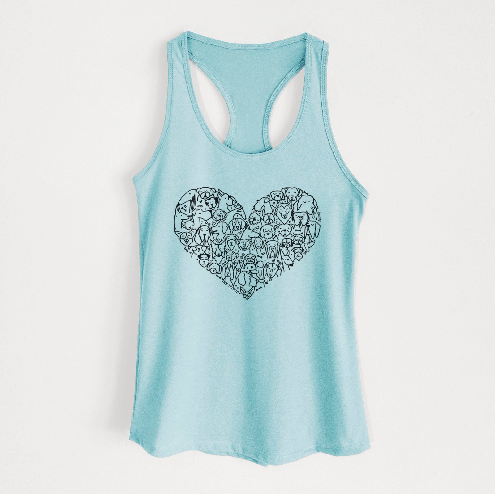 'Heart Full of Dogs' design on a Cancun Blue Women's racerback tanktop