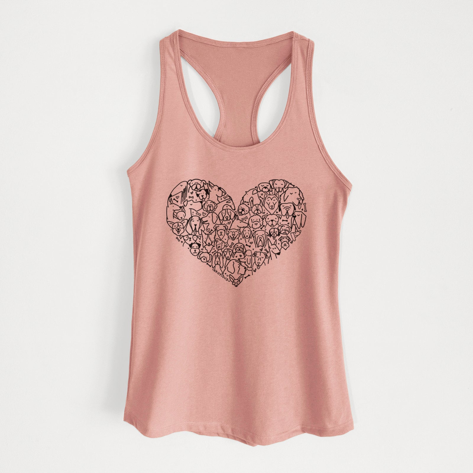 'Heart Full of Dogs' design on a Desert Pink Women's racerback tanktop