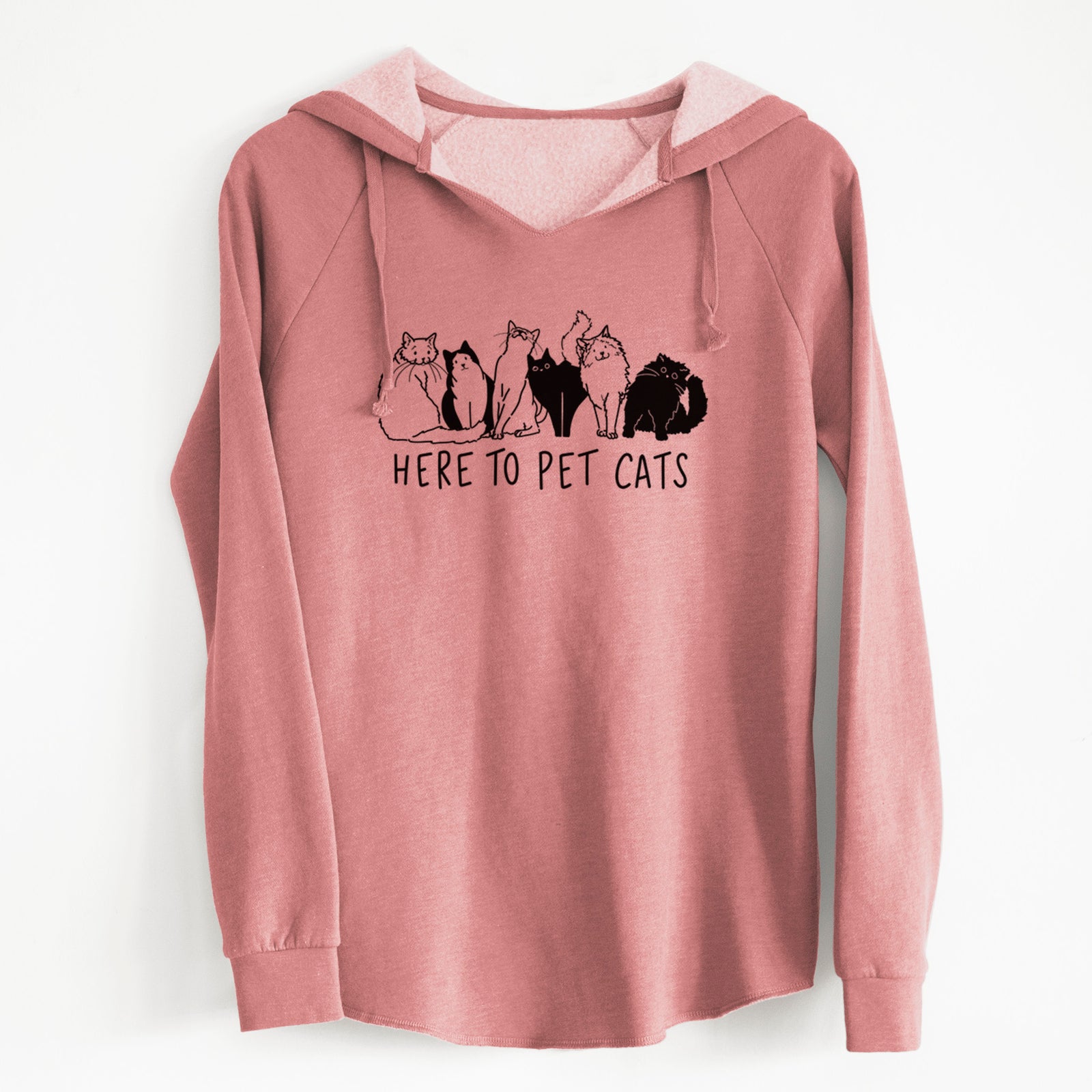 'Here to Pet Cats' design on a Dusty Rose Cali Wave Hooded Sweatshirt
