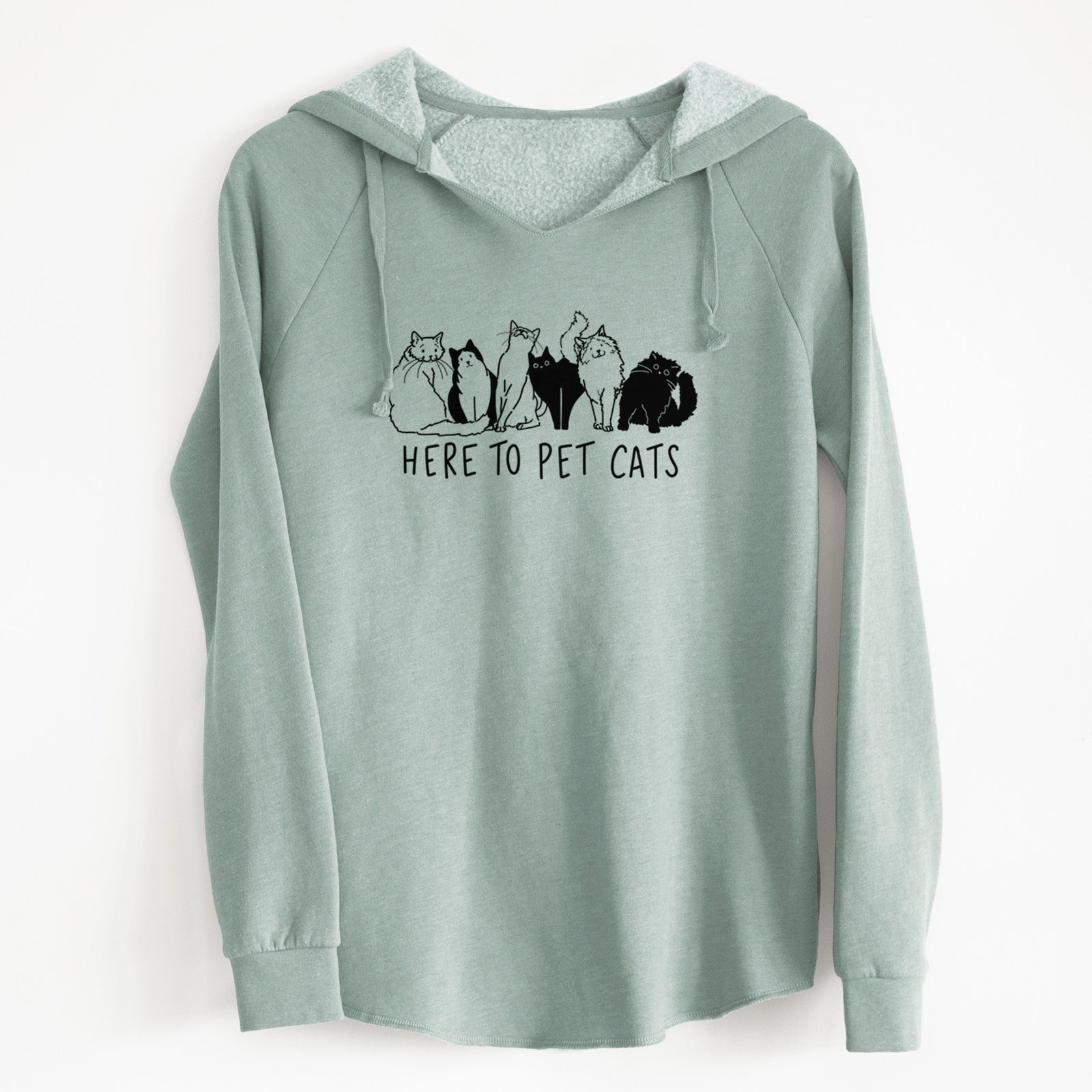 'Here to Pet Cats' design on a Sage Cali Wave Hooded Sweatshirt