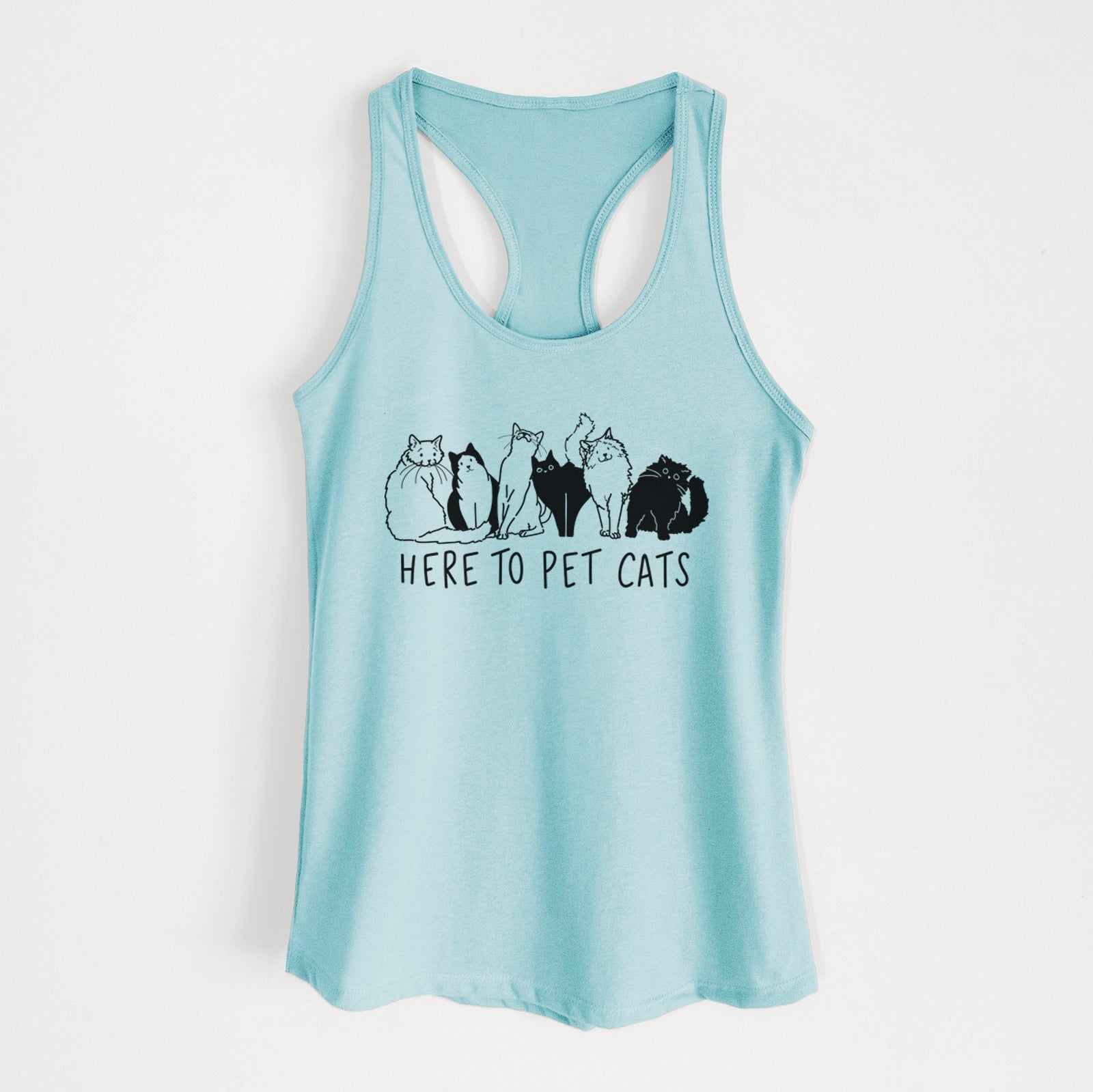 'Here to Pet Cats' design on a Cancun Blue Women's racerback tanktop