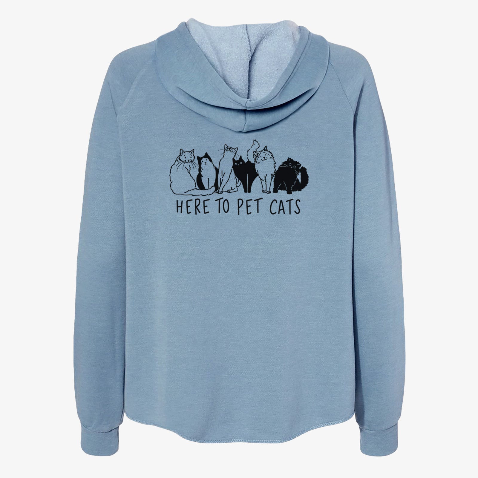 'Here to Pet Cats' design on a Misty Blue Women's cali wave zip-up sweatshirt