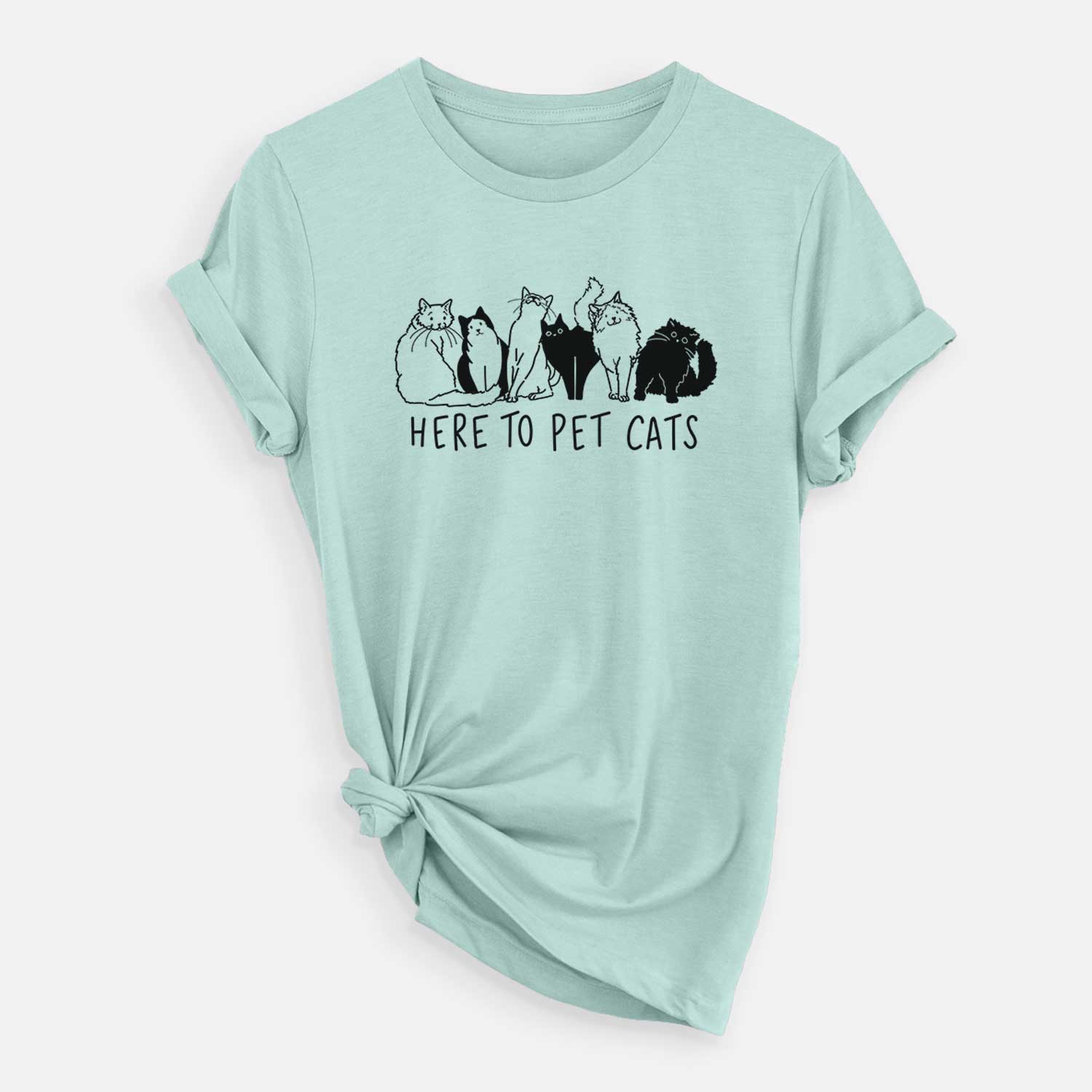 'Here to Pet Cats' design on a Heather Sage Unisex crewneck